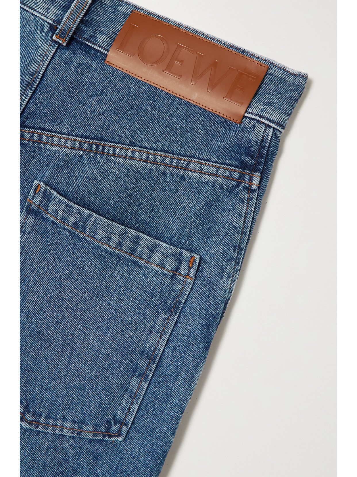 Shop Loewe Anagram Appliquéd High-rise Wide-leg Jeans In Blue