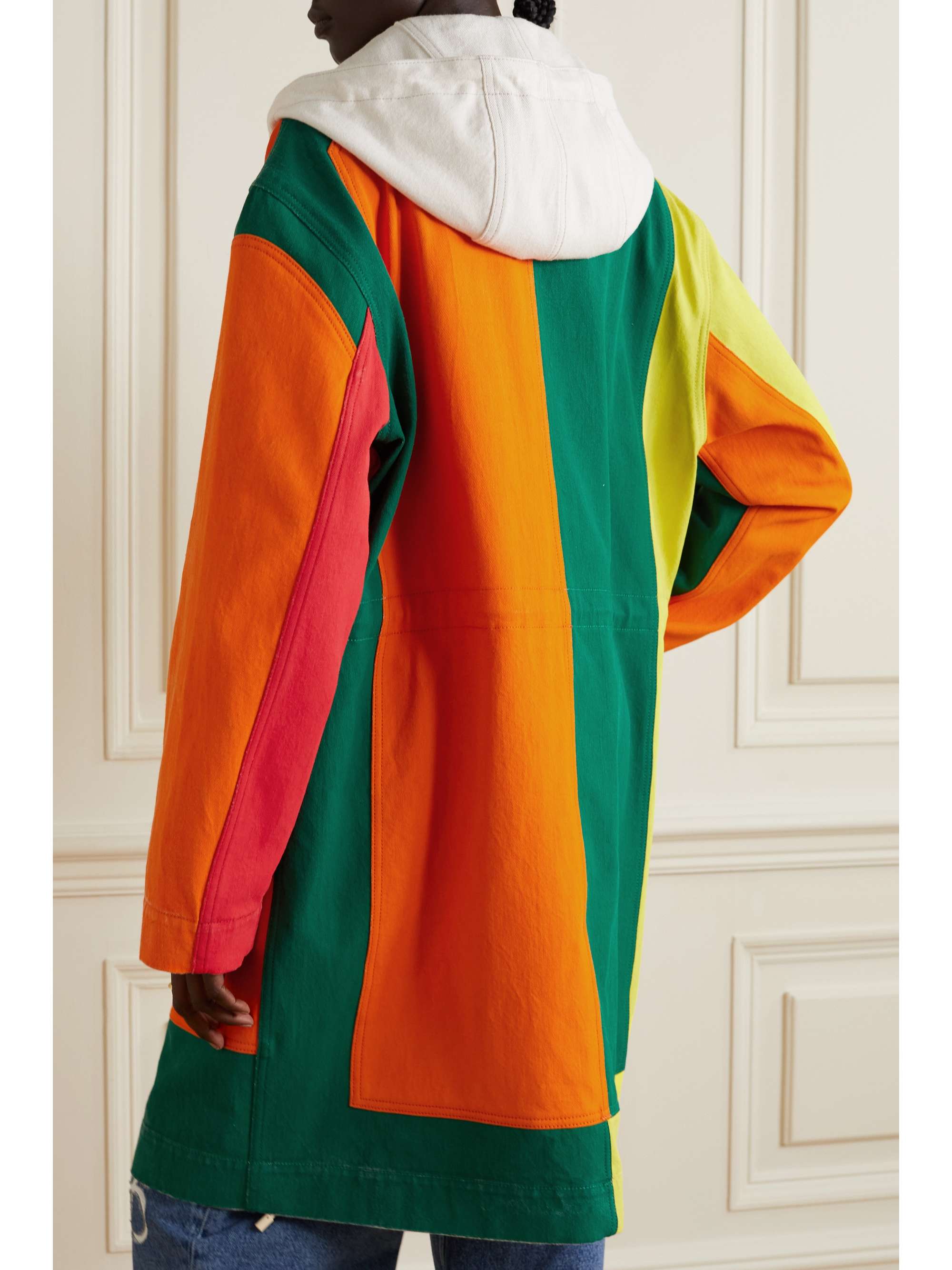 LOEWE Hooded color-block coated-denim parka