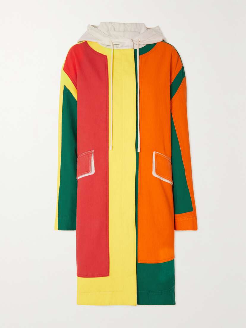 Loewe — Hooded color-block coated-denim parka