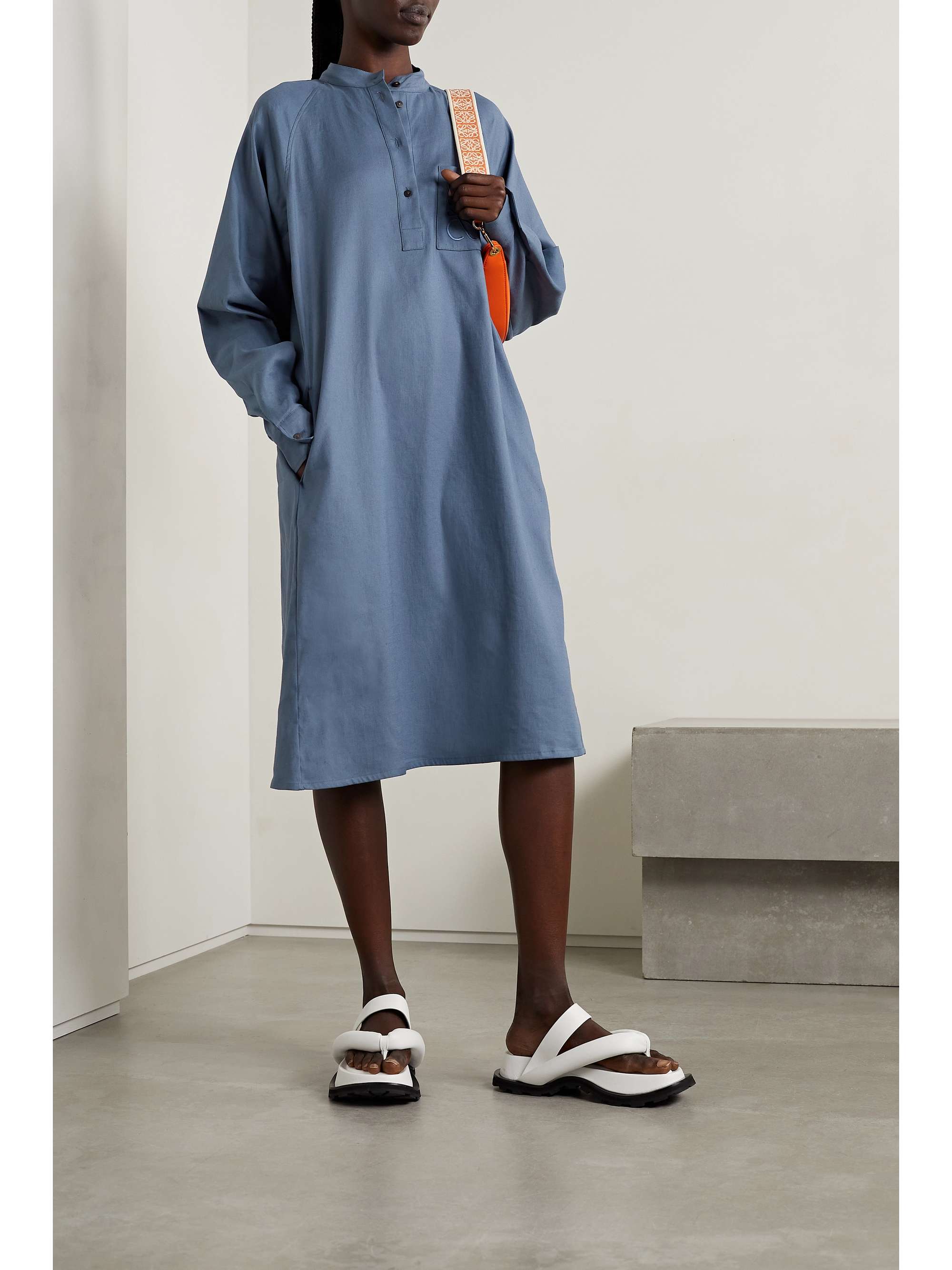 LOEWE Embroidered linen-blend shirt dress | NET-A-PORTER