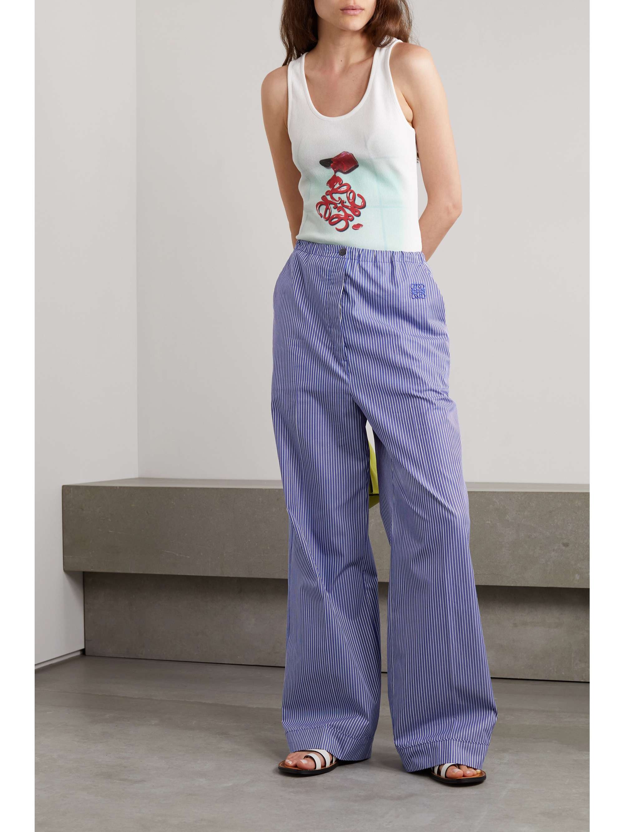 LOEWE Striped embroidered cottonpoplin pajama pants NETAPORTER