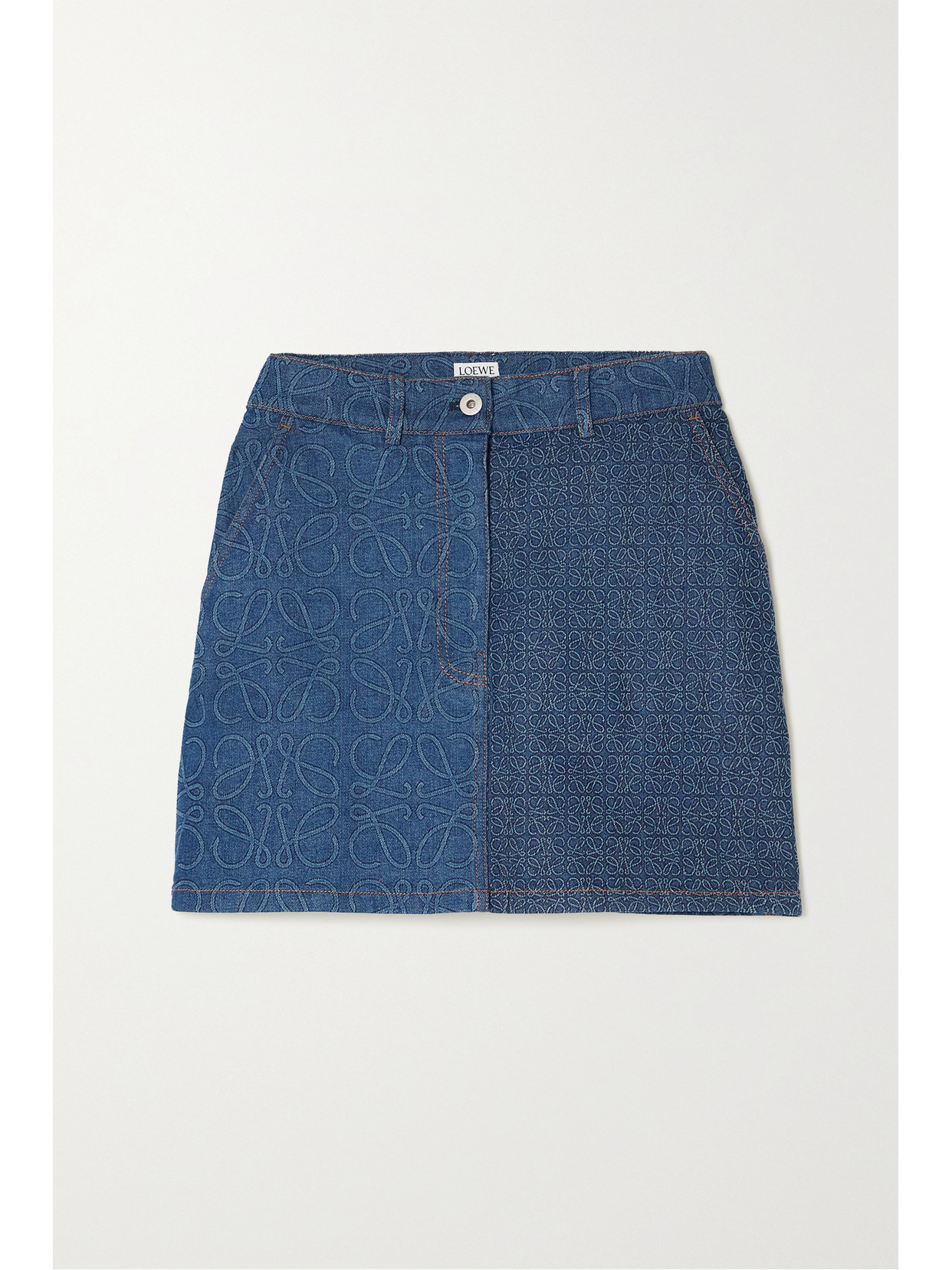 Loewe Anagram Jacquard Cotton Denim Mini Skirt In Blue
