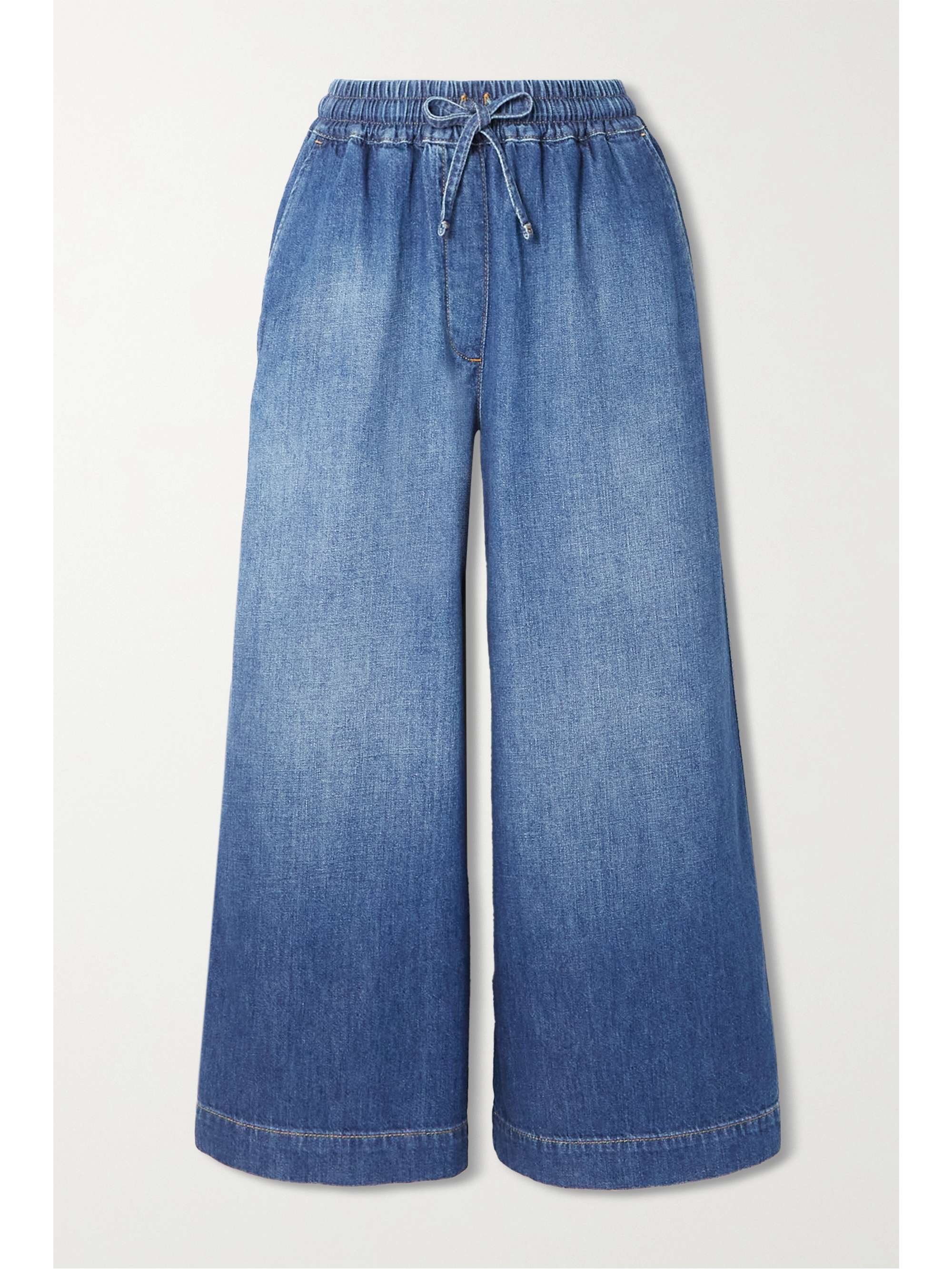 Mid denim Cropped high-rise wide-leg 