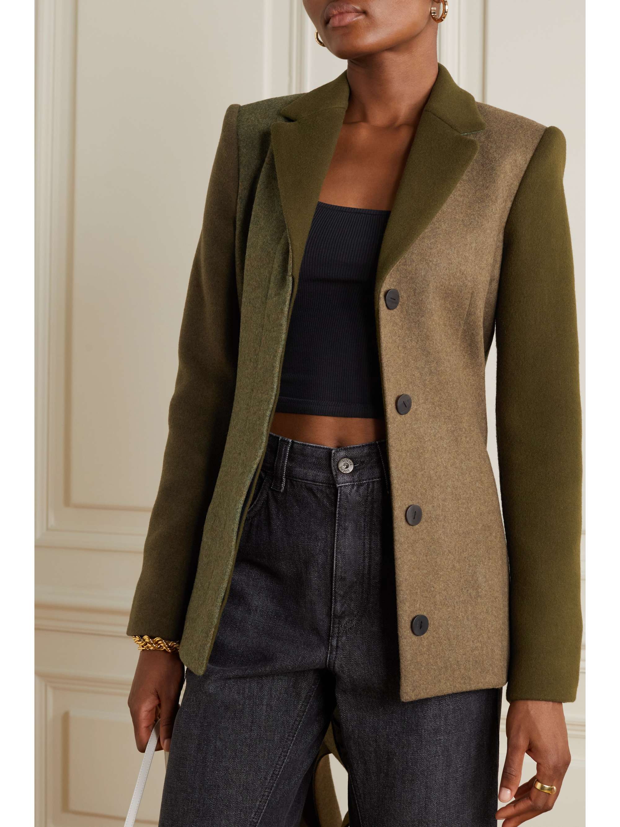 LOEWE Buckle-embellished color-block wool-blend felt blazer