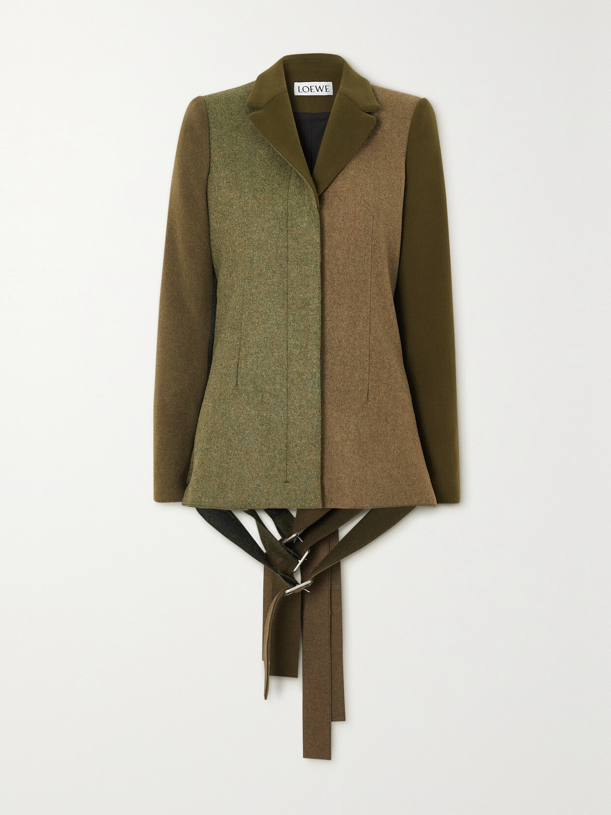 Loewe Buckle-embellished Color-block Wool-blend Felt Blazer In Green