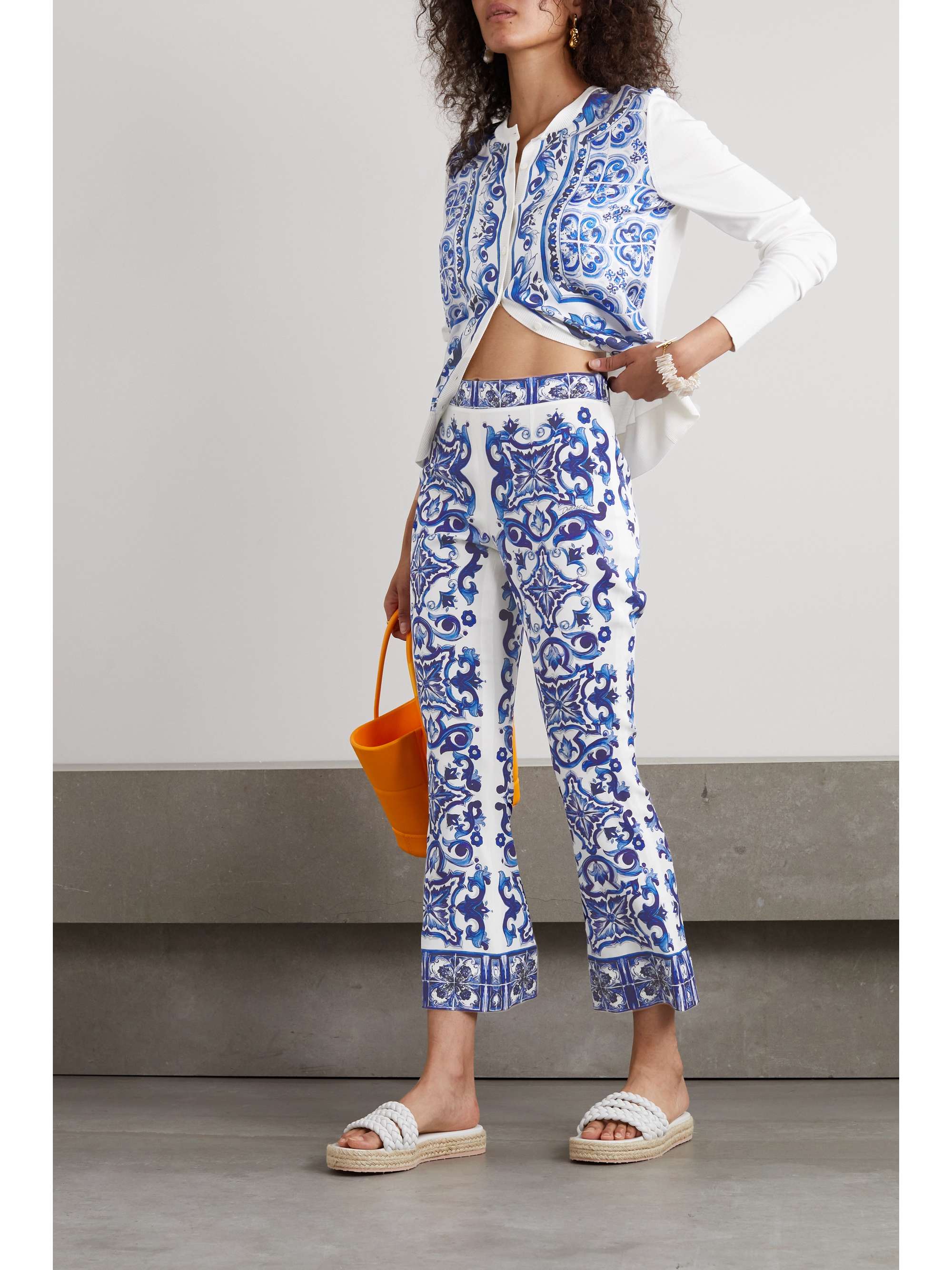 Blue Printed twill-paneled silk cardigan | DOLCE & GABBANA | NET-A 