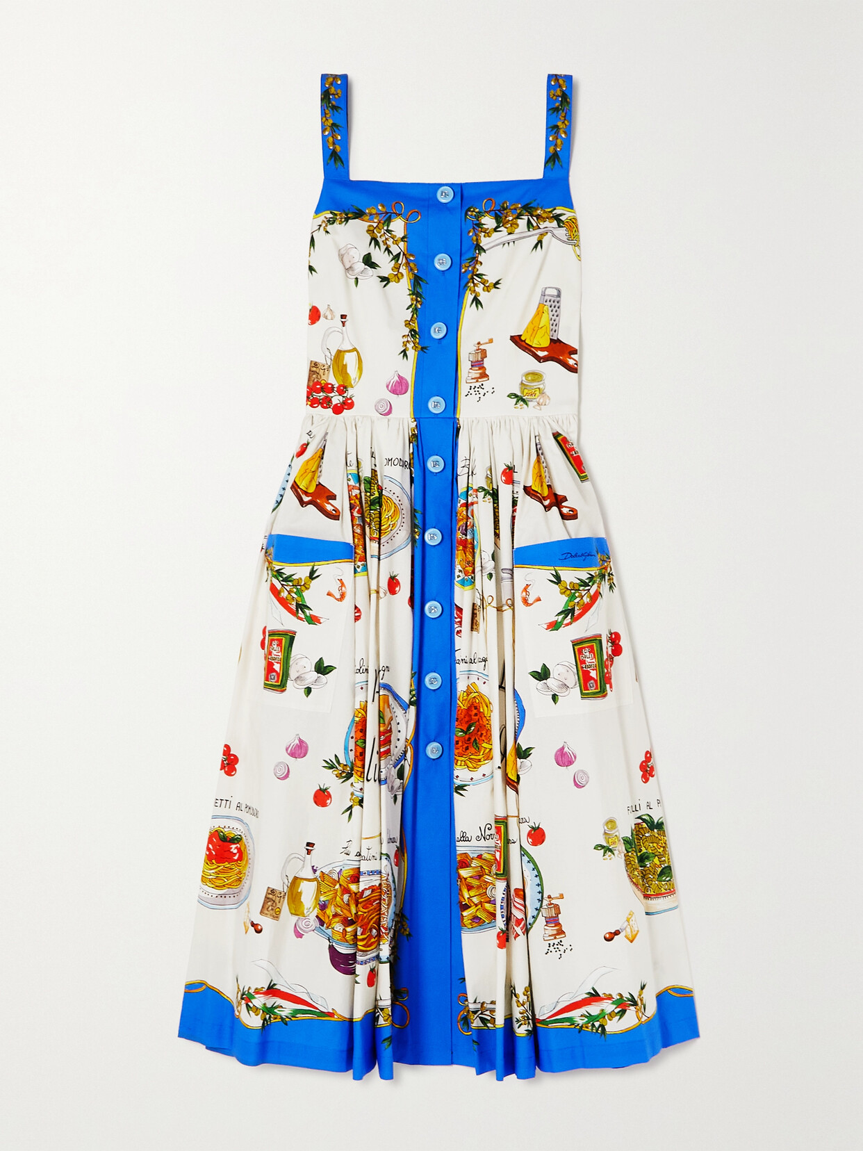 Dolce & Gabbana Pleated Printed Cotton-poplin Midi Dress In White
