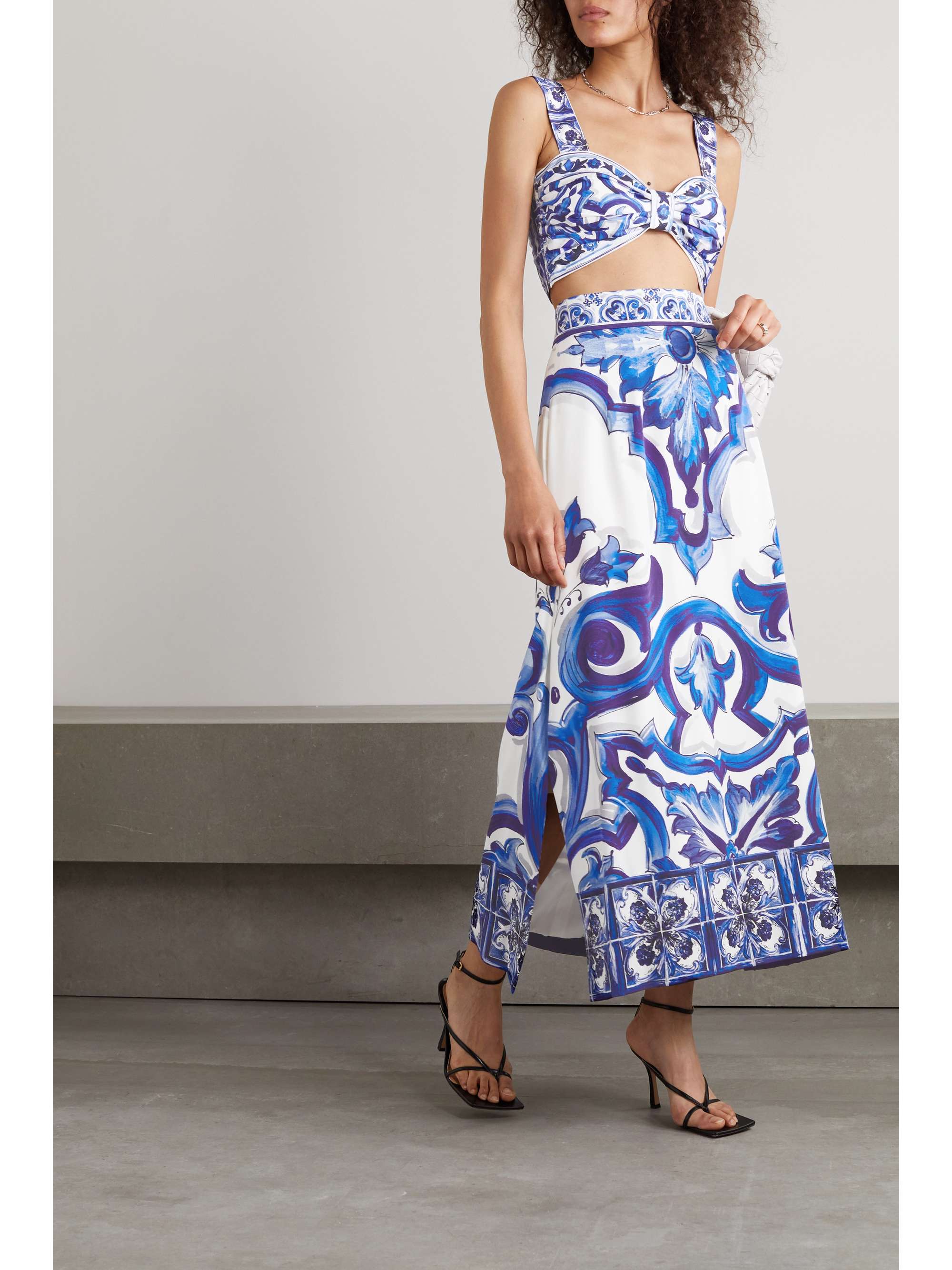 Gathered printed cotton-poplin bra top