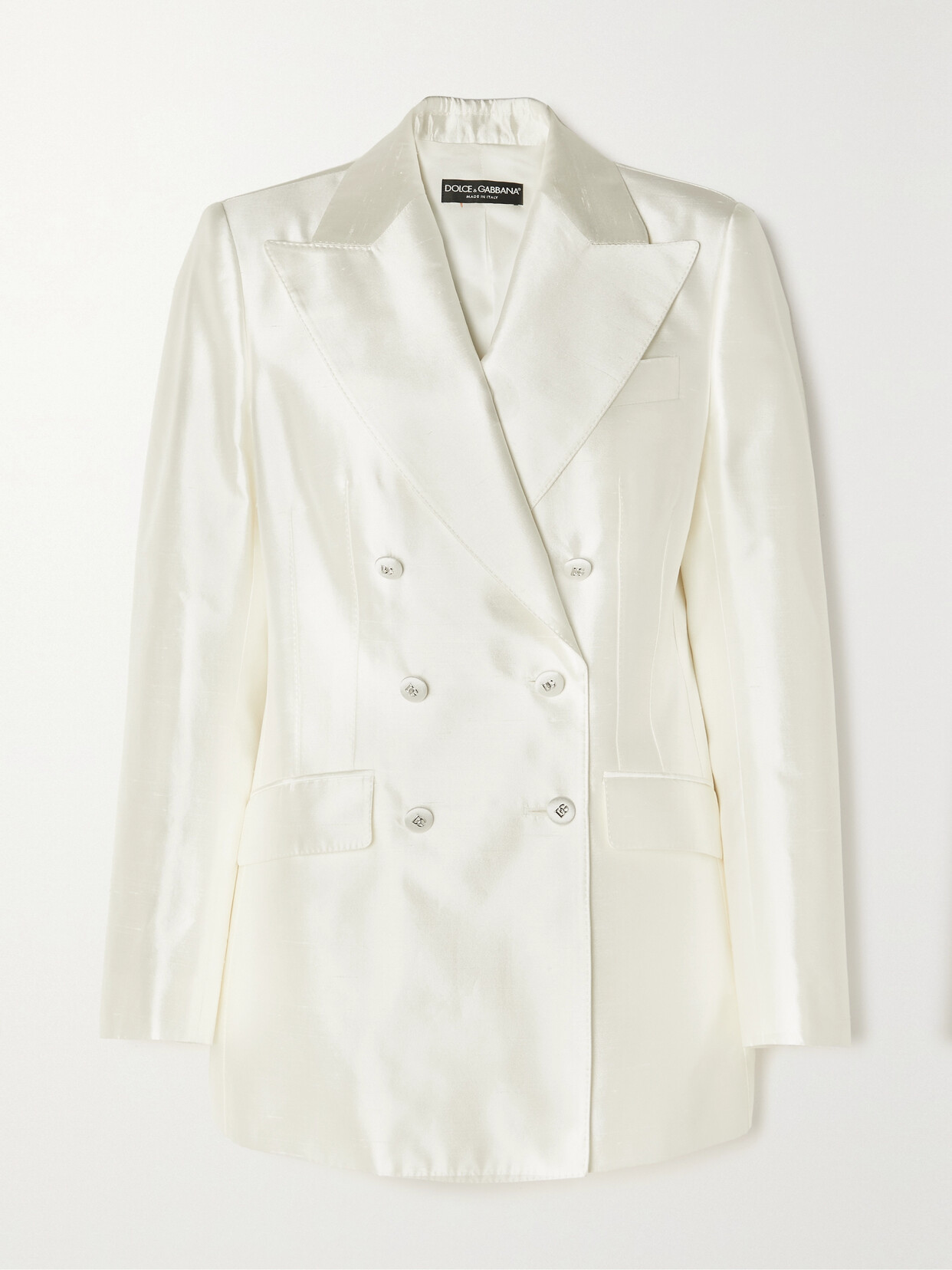 Dolce & Gabbana Mikado Shantung Silk Double-breasted Blazer In White
