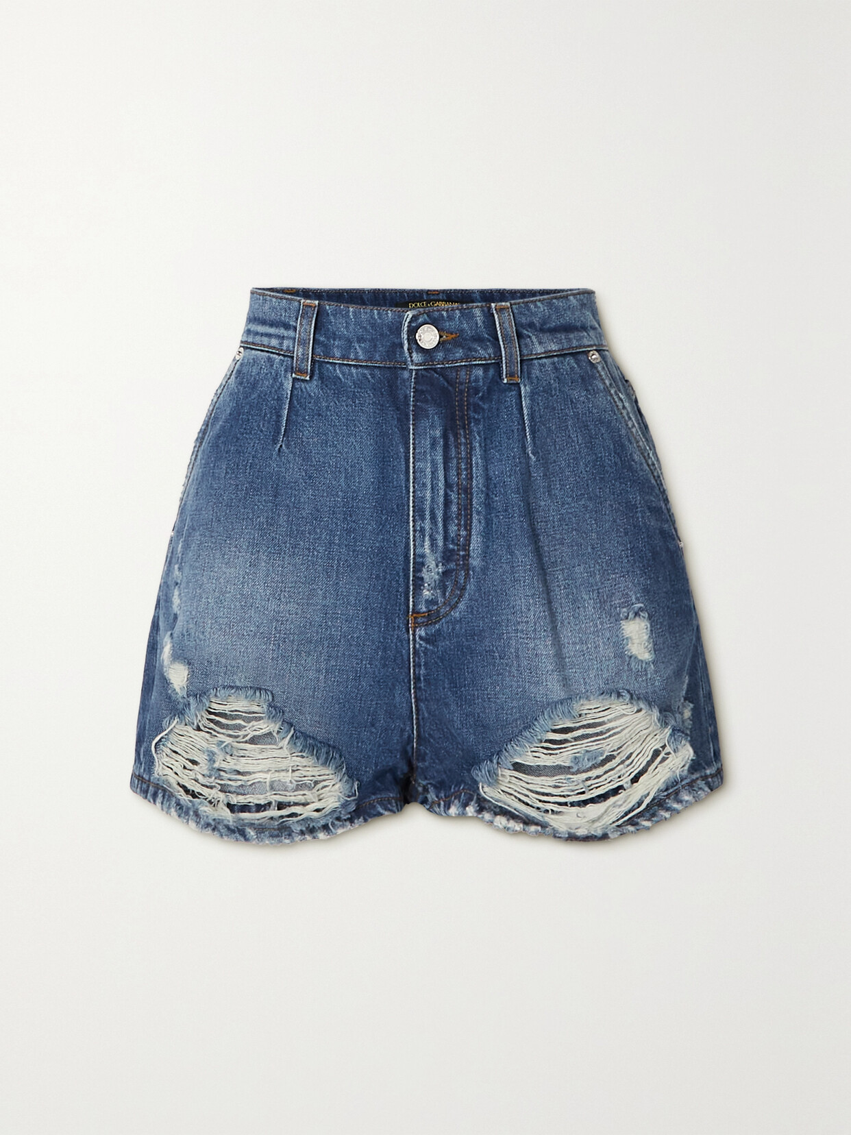 Dolce & Gabbana Distressed High-rise Denim Shorts In Blue