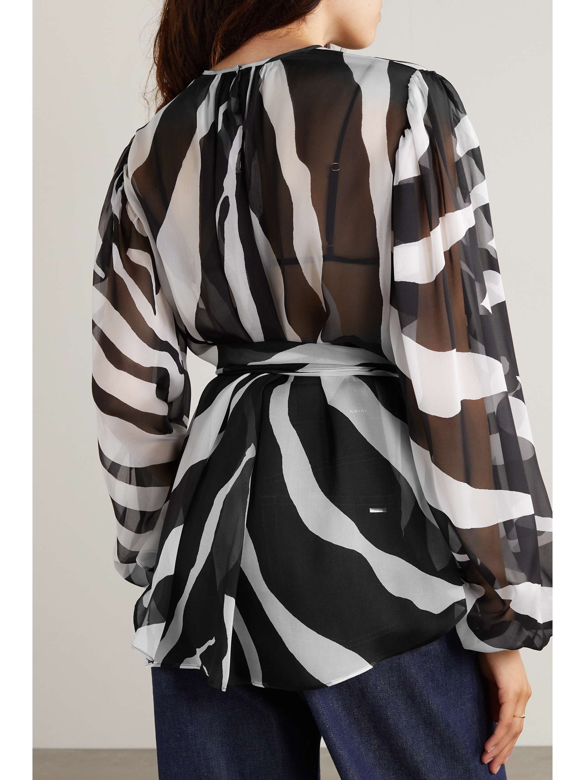 DOLCE&GABBANA Belted gathered zebra-print chiffon blouse