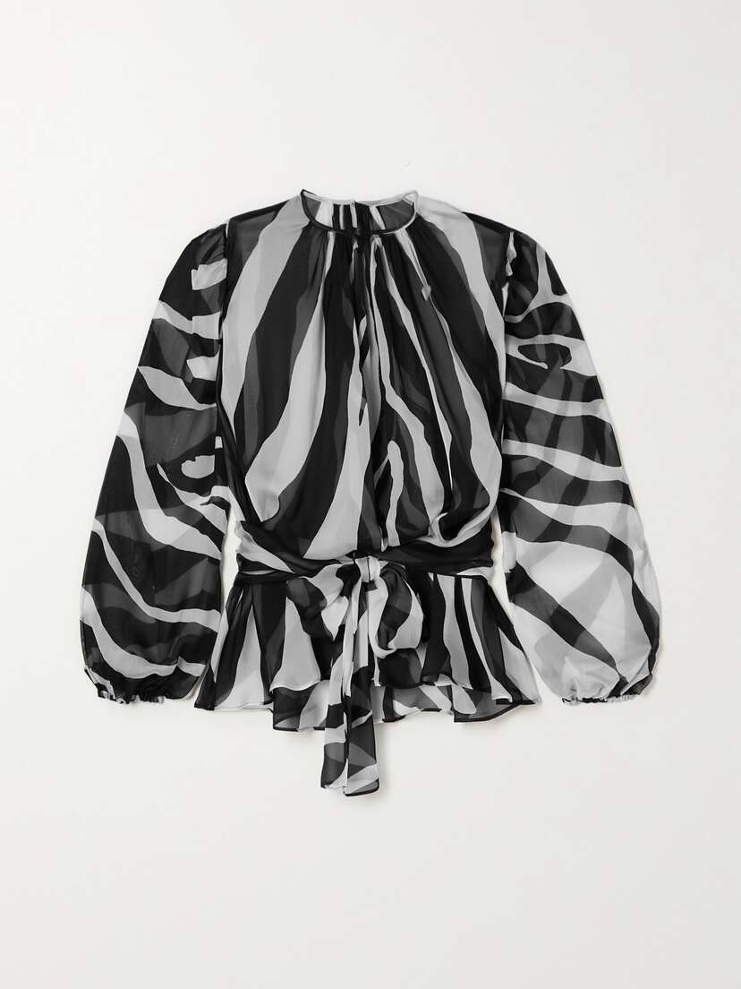 Dolce & Gabbana Belted Gathered Zebra-print Chiffon Blouse