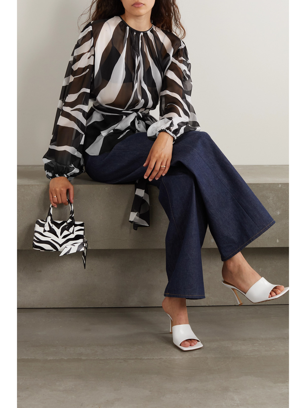 Dolce & Gabbana Belted Gathered Zebra-print Chiffon Blouse In Black