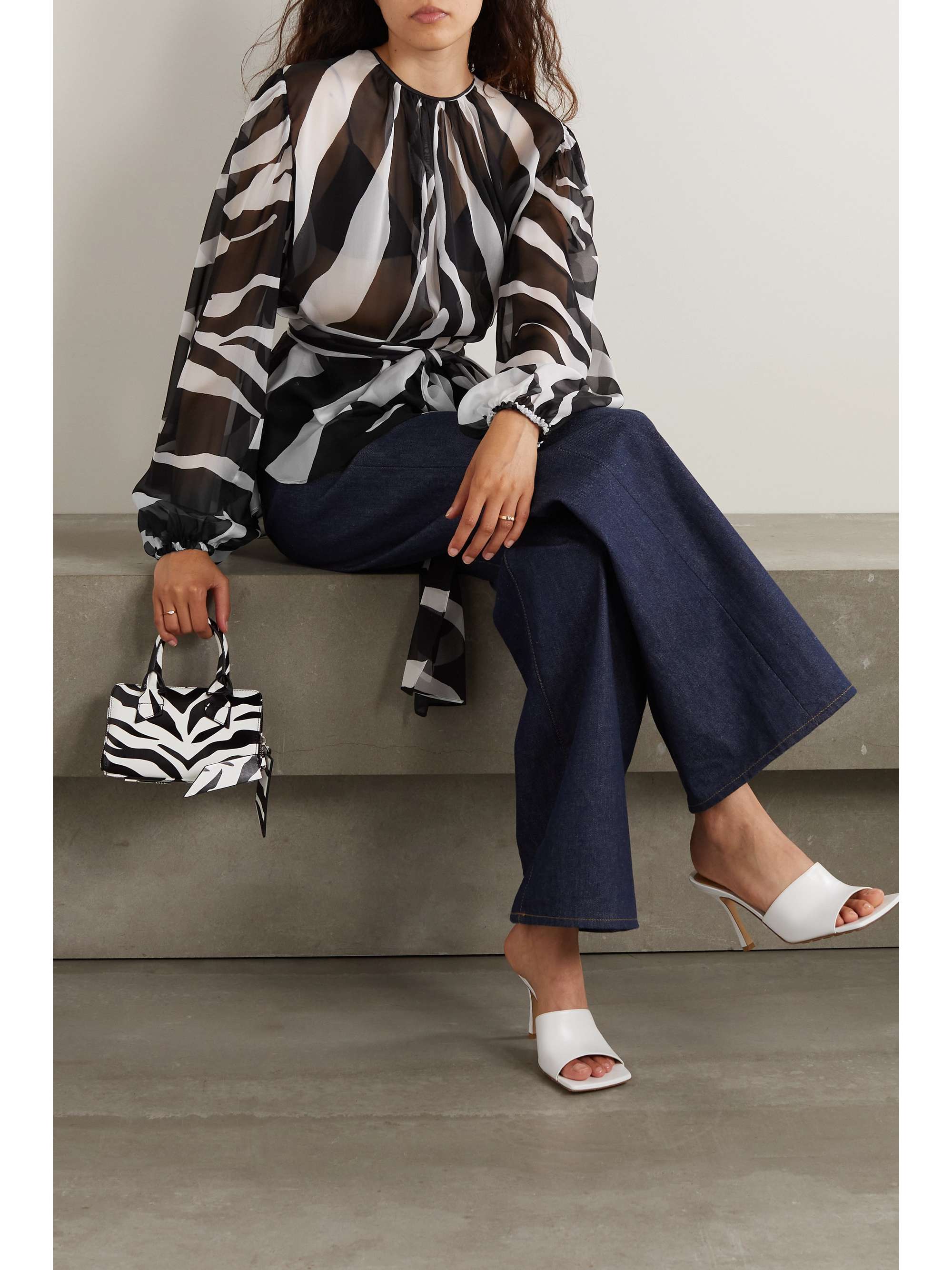 DOLCE&GABBANA Belted gathered zebra-print chiffon blouse