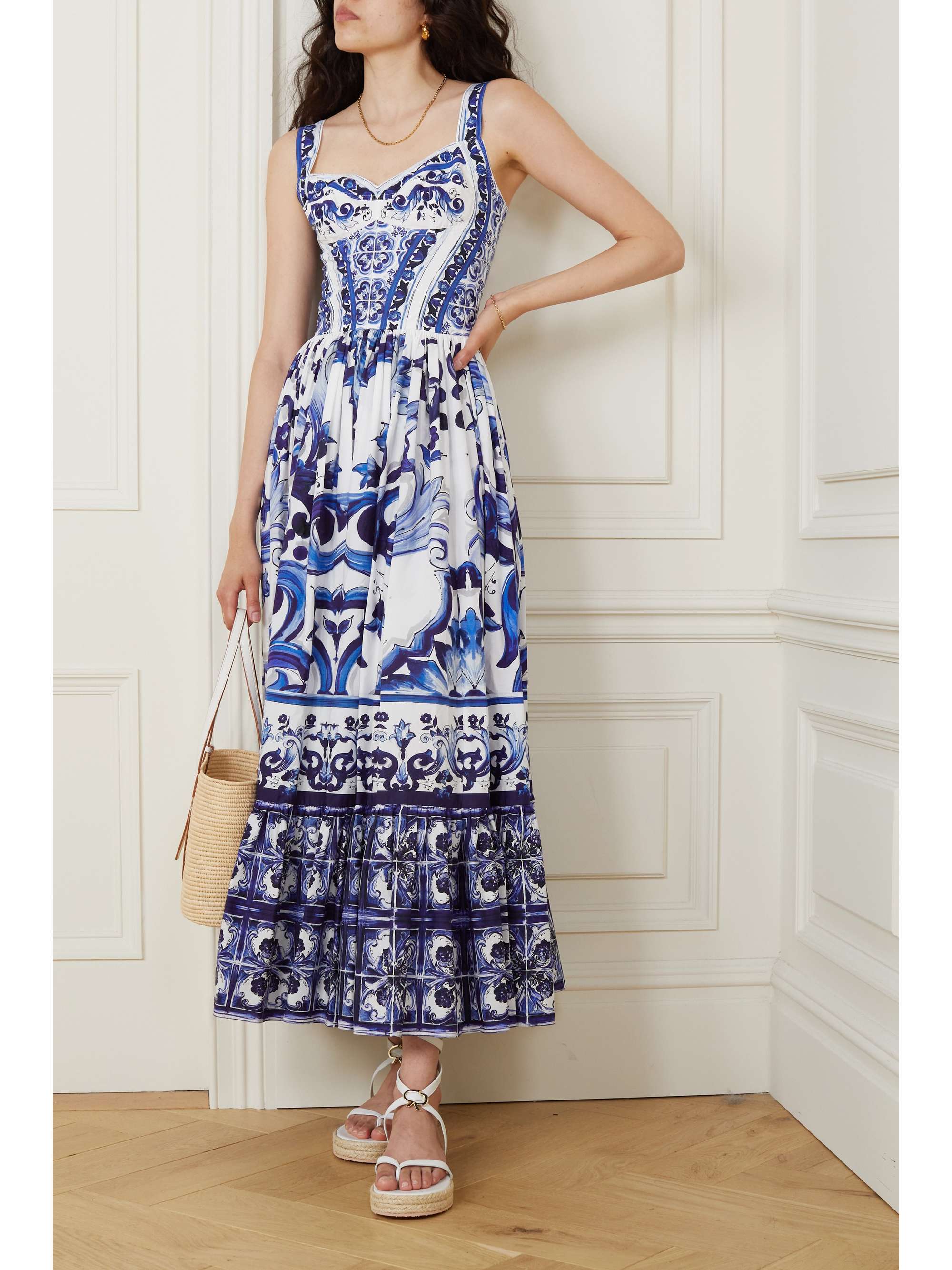 DOLCE GABBANA Printed cotton-poplin maxi dress