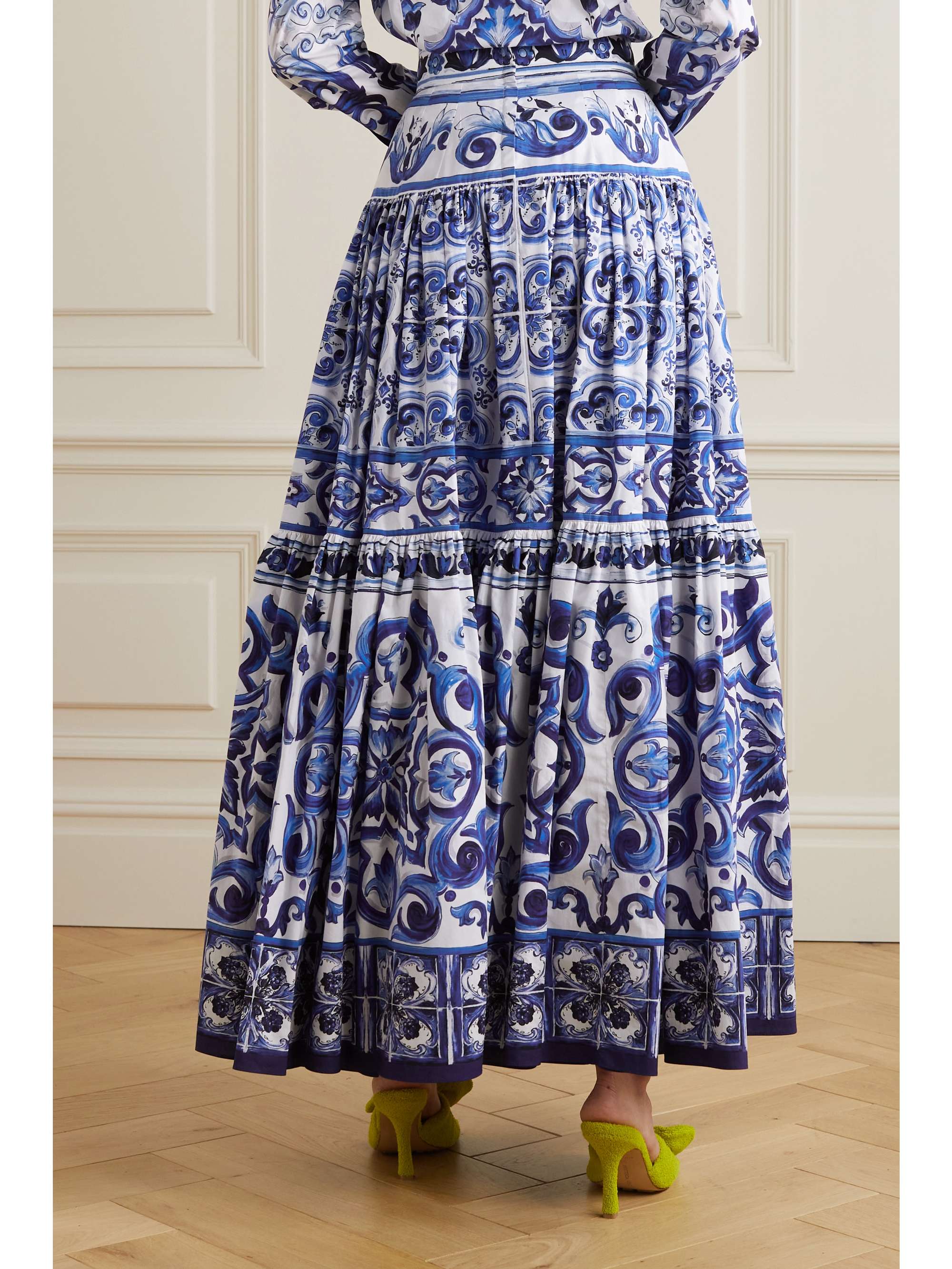 DOLCE & GABBANA Tiered printed cotton-poplin maxi skirt