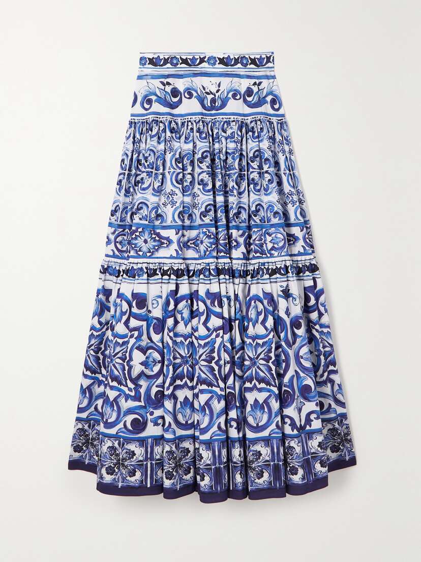 Dolce & Gabbana Maiolica Tiered Printed Cotton-poplin Maxi Skirt