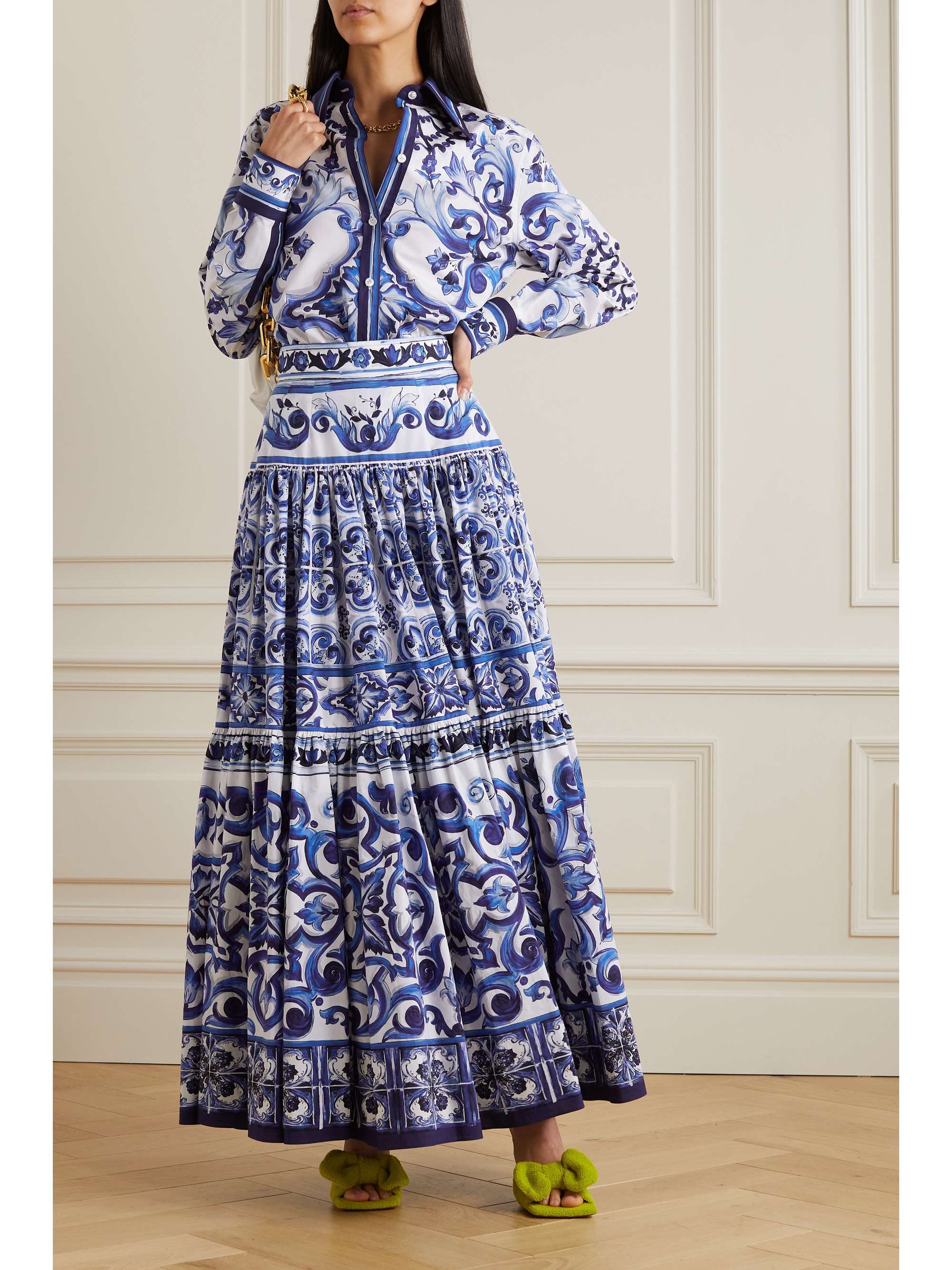 DOLCE & GABBANA Tiered printed cotton-poplin maxi skirt