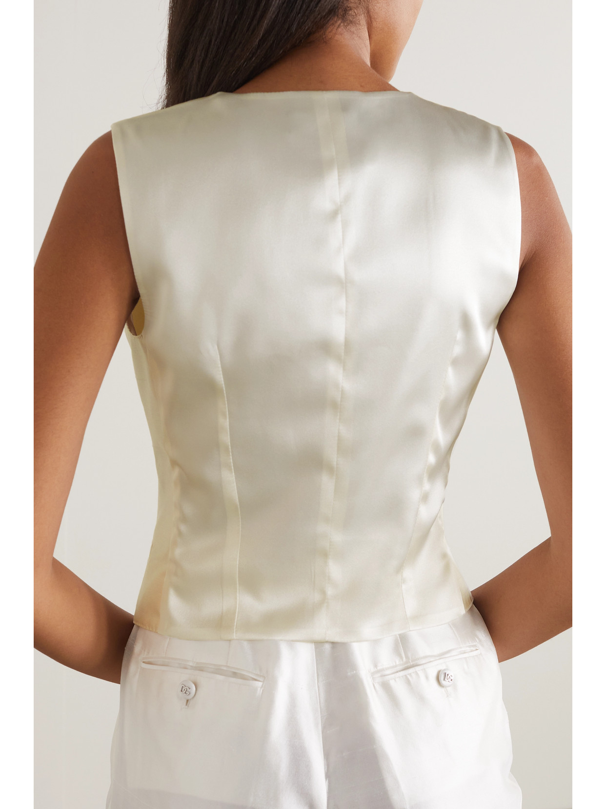 Shop Dolce & Gabbana Embellished Silk-satin Vest In White