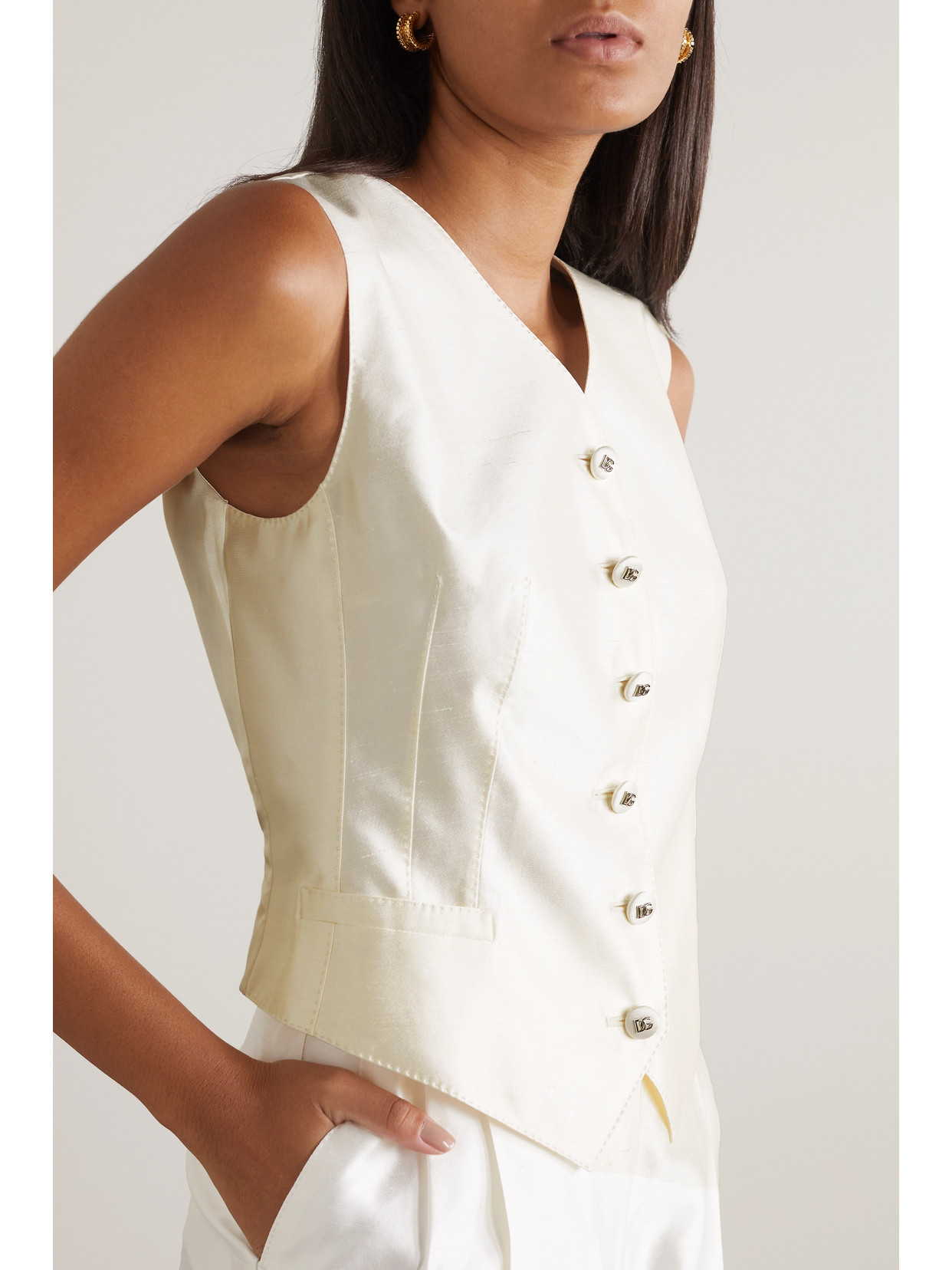 Shop Dolce & Gabbana Embellished Silk-satin Vest In White