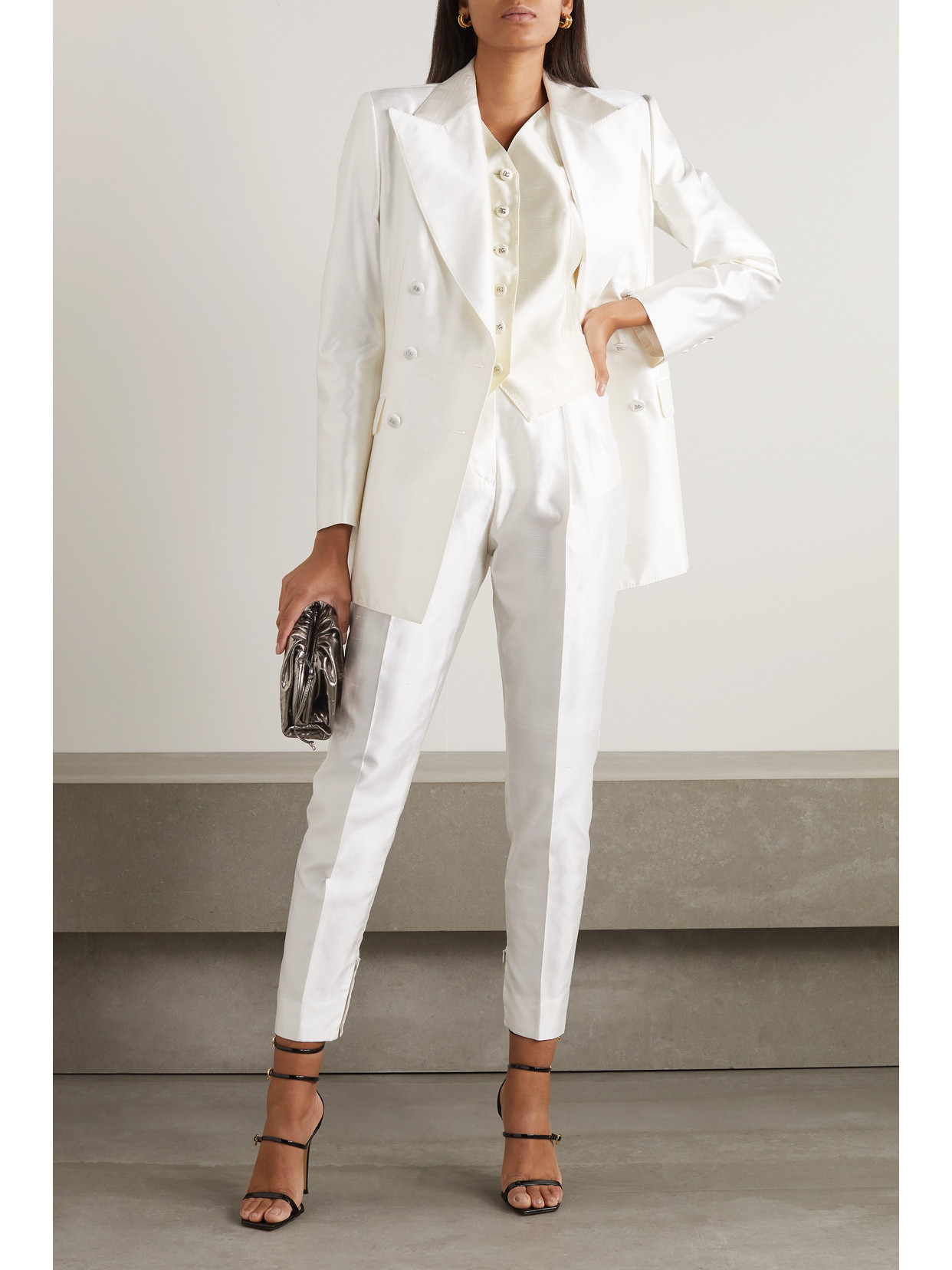 DOLCE & GABBANA EMBELLISHED SILK-SATIN VEST