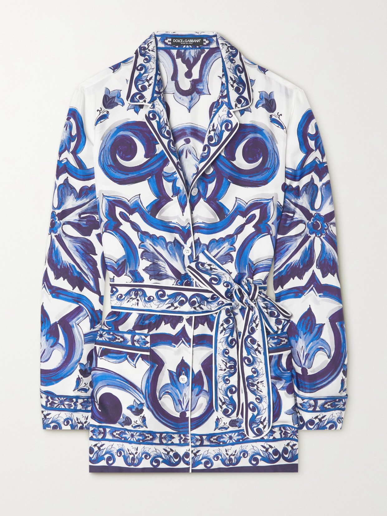 Dolce & Gabbana Pottery Printed Twill Pajamas Shirt In Blue