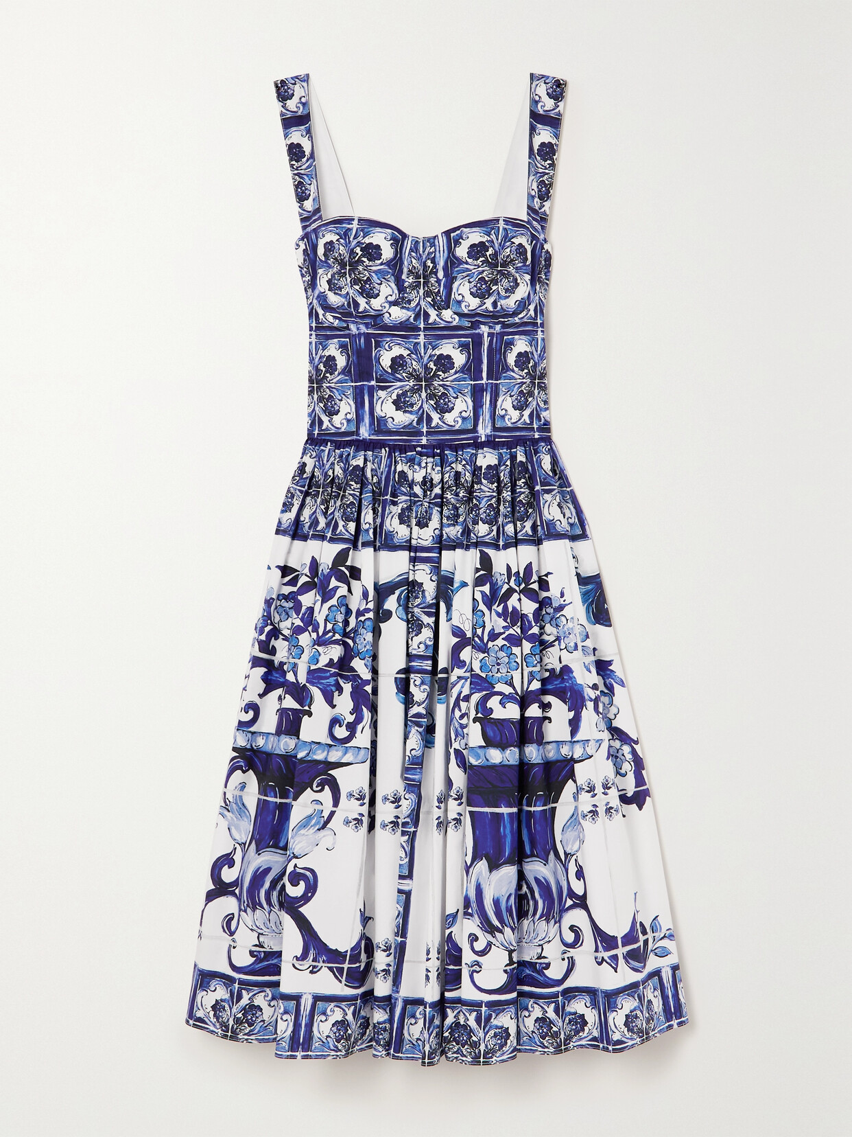 DOLCE & GABBANA PLEATED PRINTED COTTON-POPLIN DRESS