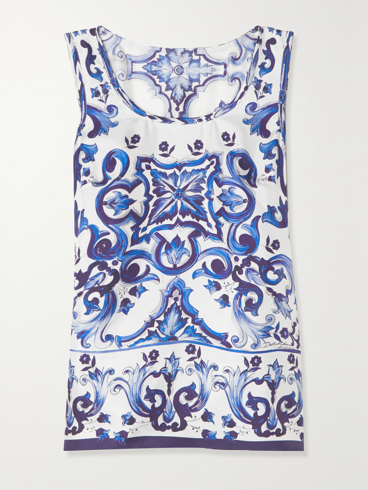Dolce & Gabbana Printed Silk-twill Tank In Blue