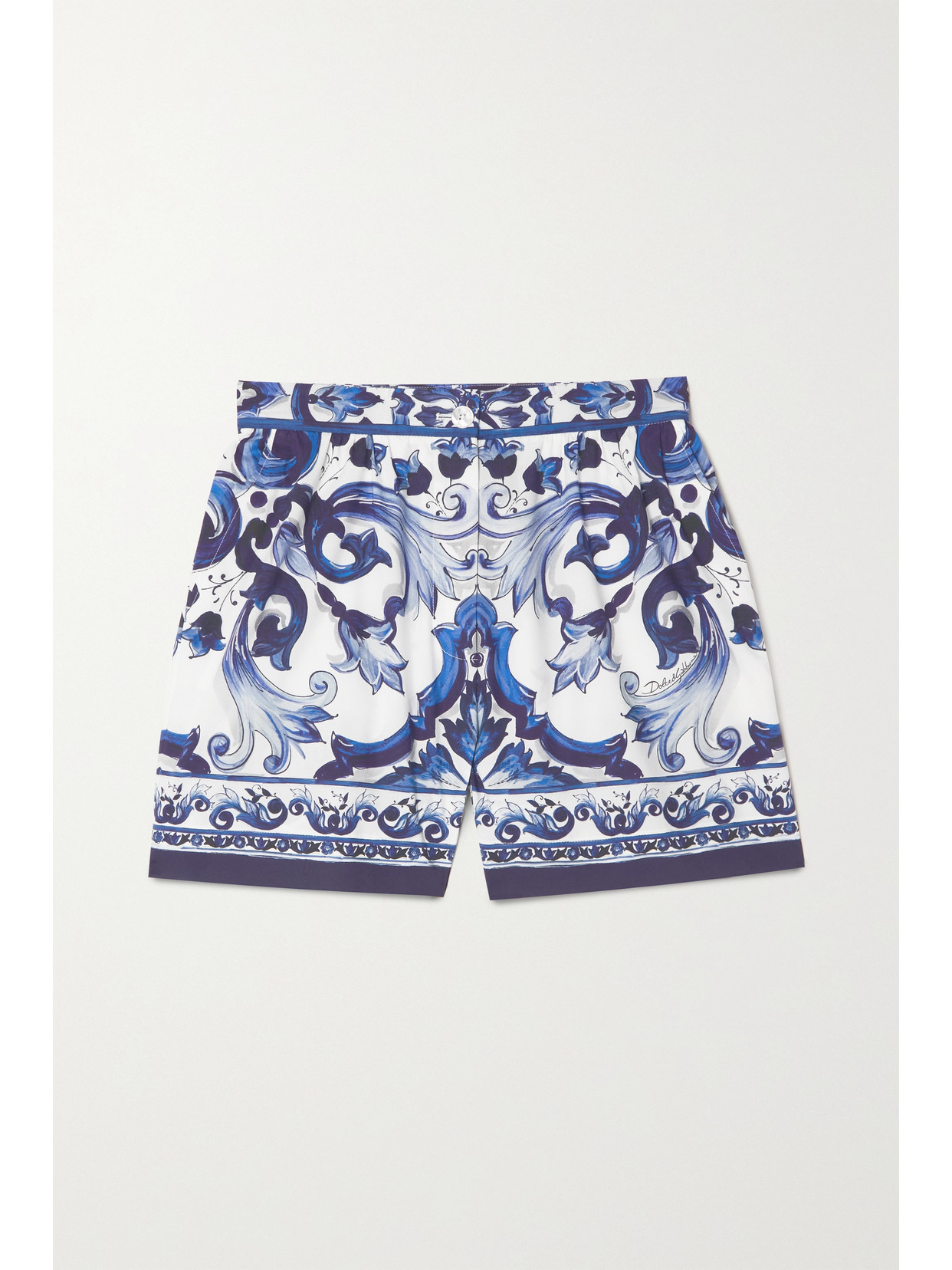 Dolce & Gabbana Printed Light Poplin High Waist Shorts In Blue
