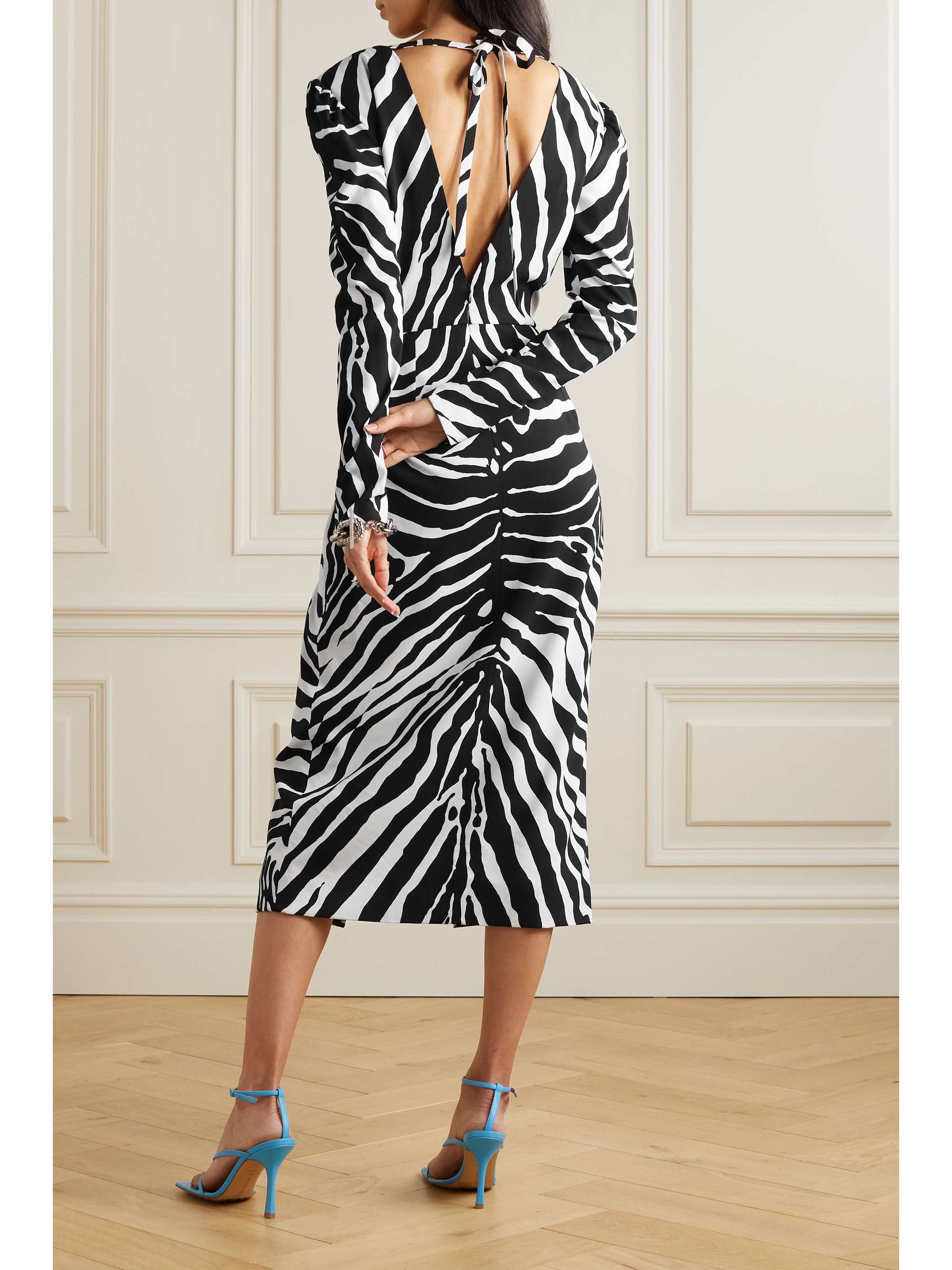 DOLCE & GABBANA Ruched zebra-print crepe midi dress