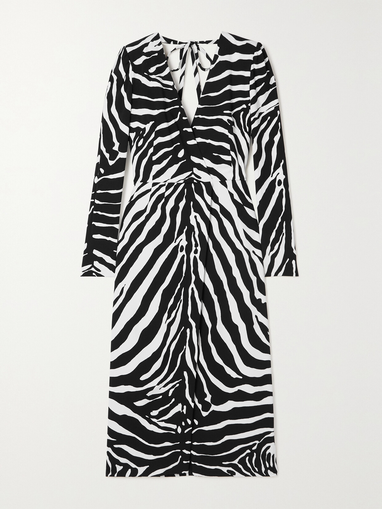 Dolce & Gabbana Ruched Zebra-print Crepe Midi Dress In Black