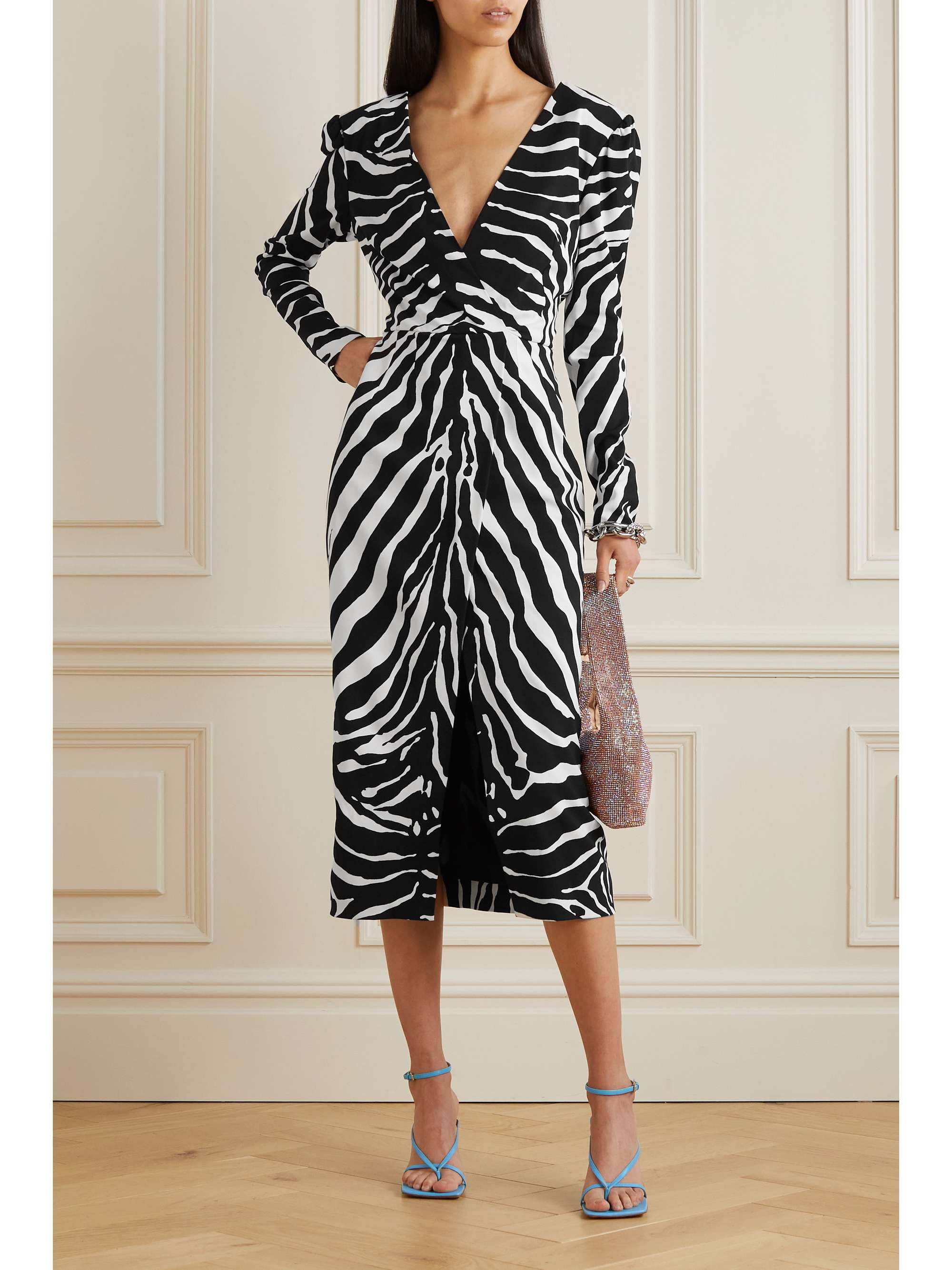 DOLCE & GABBANA Ruched zebra-print crepe midi dress