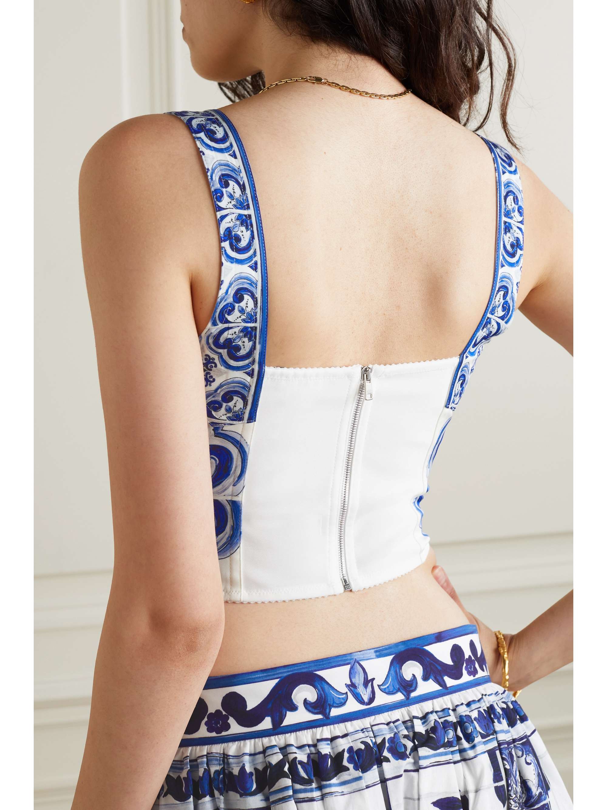 DOLCE & GABBANA Cropped floral-print silk-blend bustier top