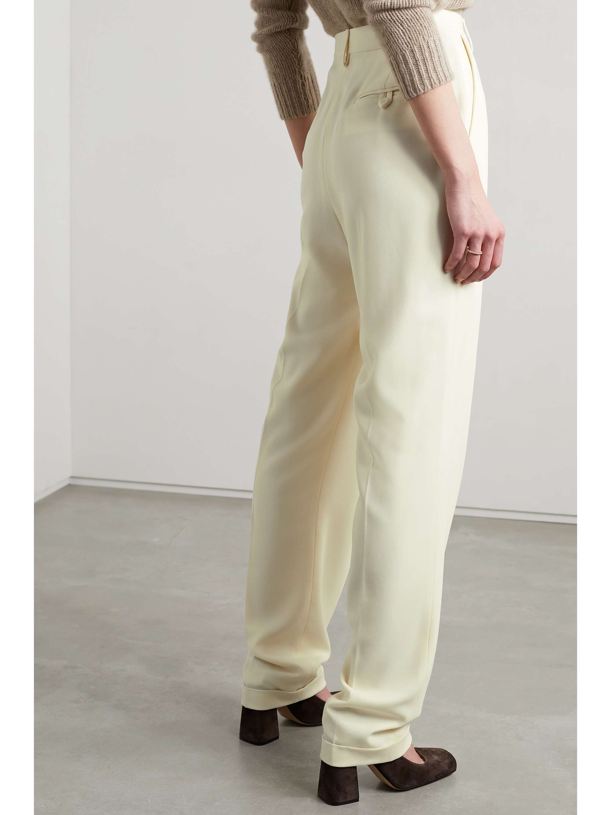 RALPH LAUREN COLLECTION Seina twill-trimmed pleated wool and cashmere-blend crepe tapered pants