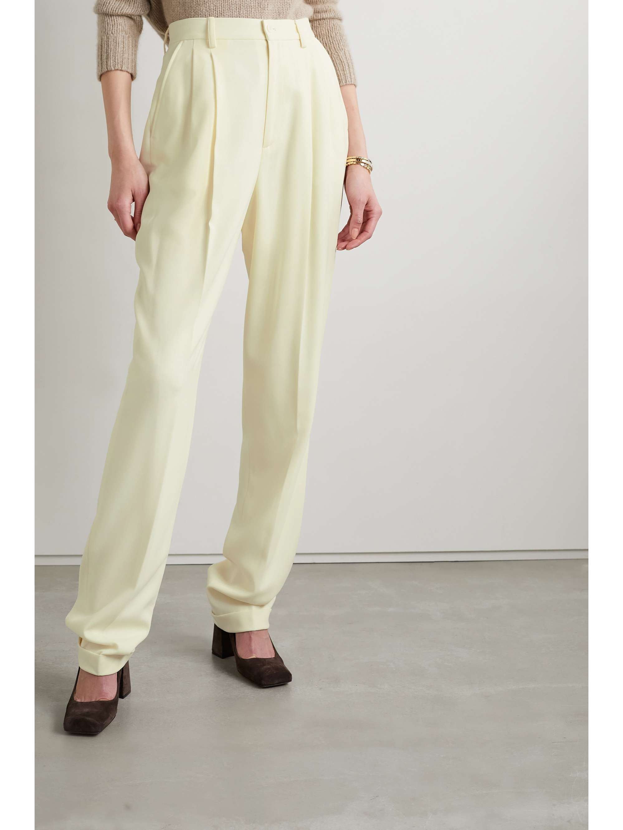 RALPH LAUREN COLLECTION Seina twill-trimmed pleated wool and cashmere-blend crepe tapered pants