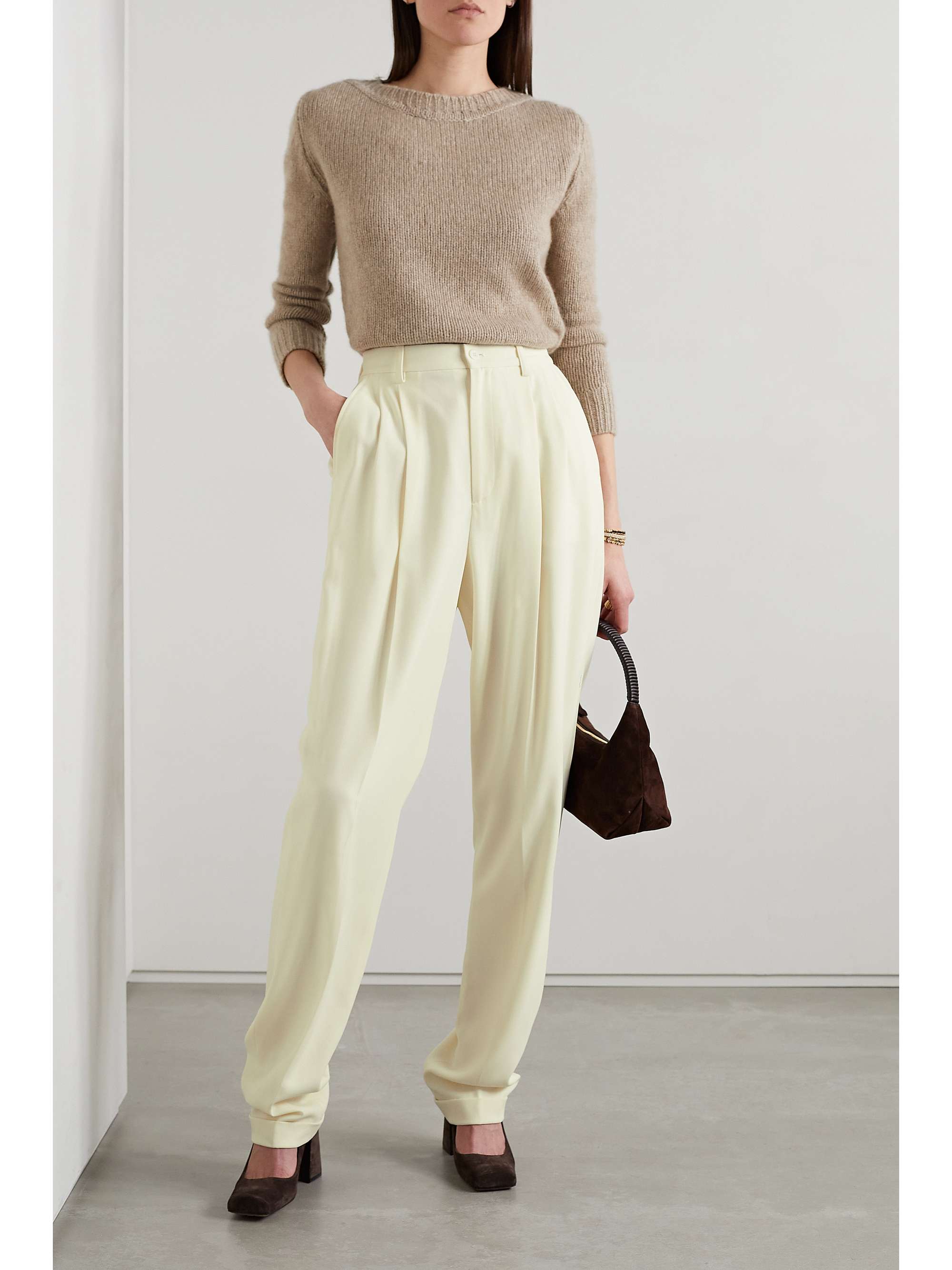 RALPH LAUREN COLLECTION Seina twill-trimmed pleated wool and cashmere-blend crepe tapered pants