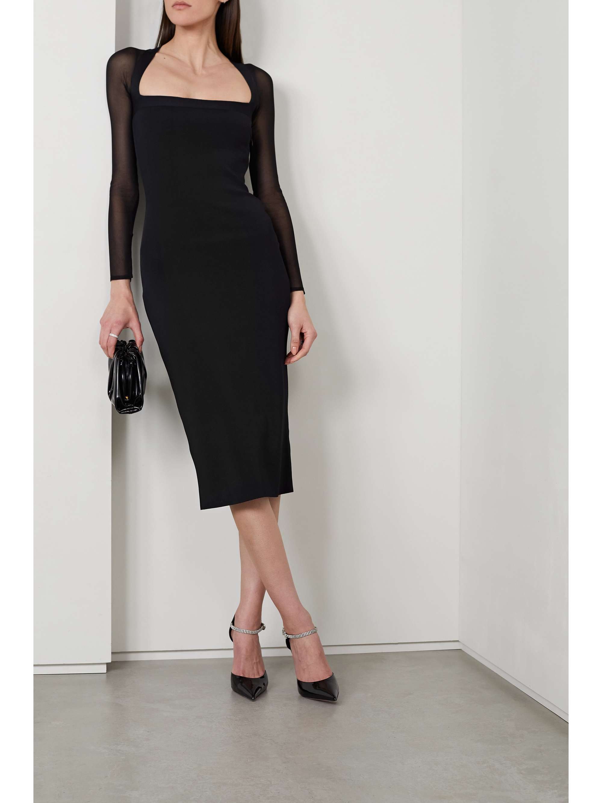 RALPH LAUREN COLLECTION Paneled stretch-knit midi dress