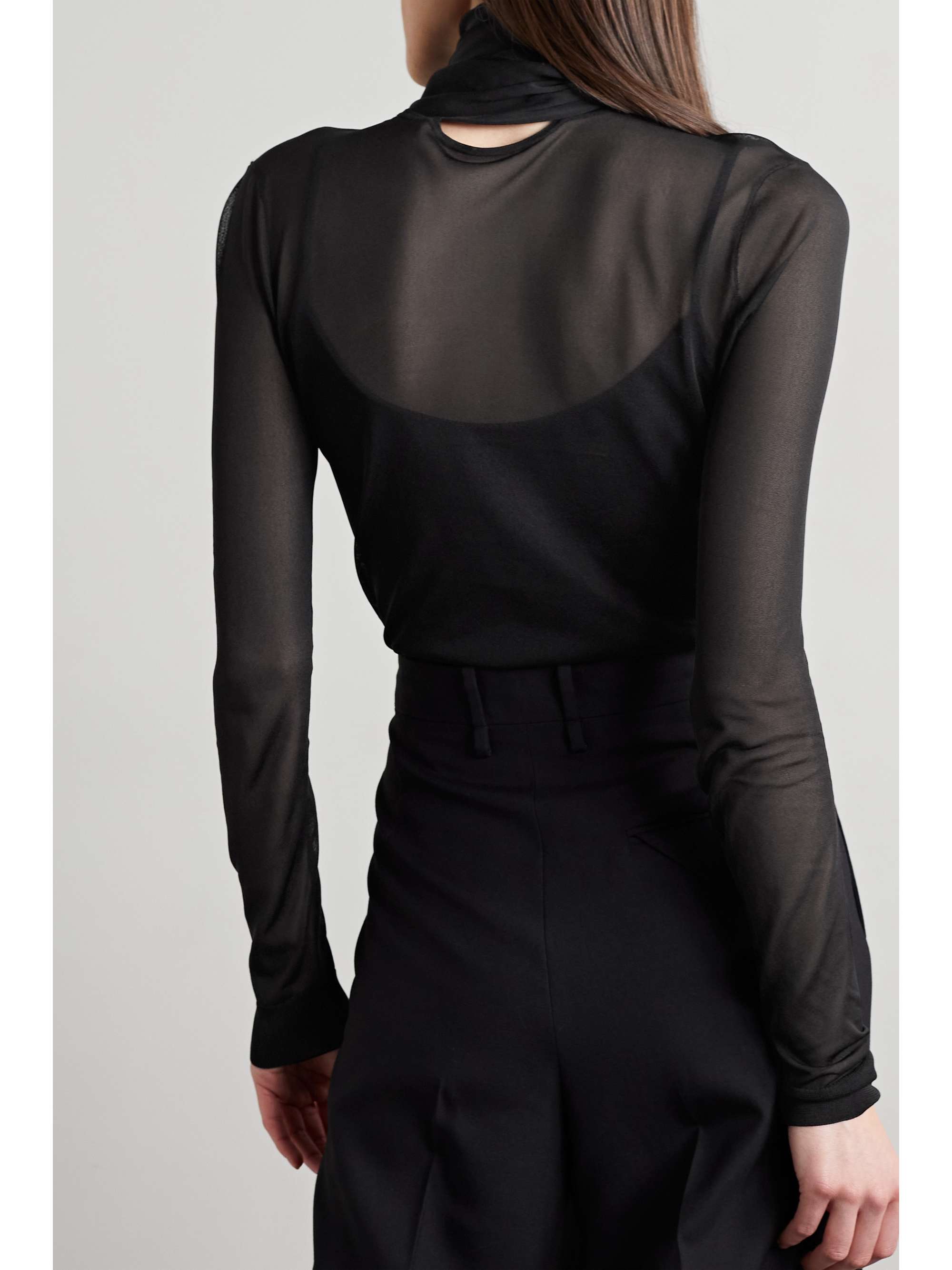 Black Draped mulberry silk turtleneck top | RALPH LAUREN