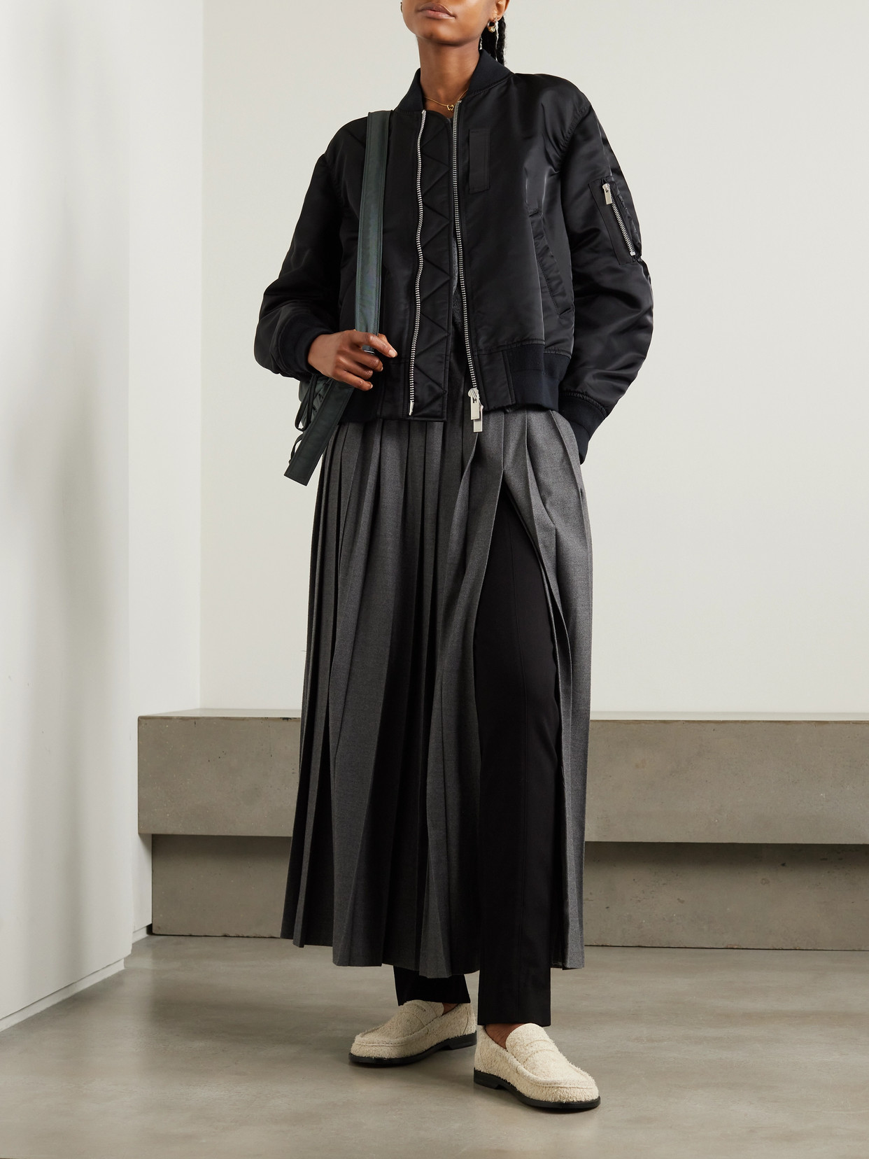 Ma-1 Ruched-sleeve Bomber Jacket In Black