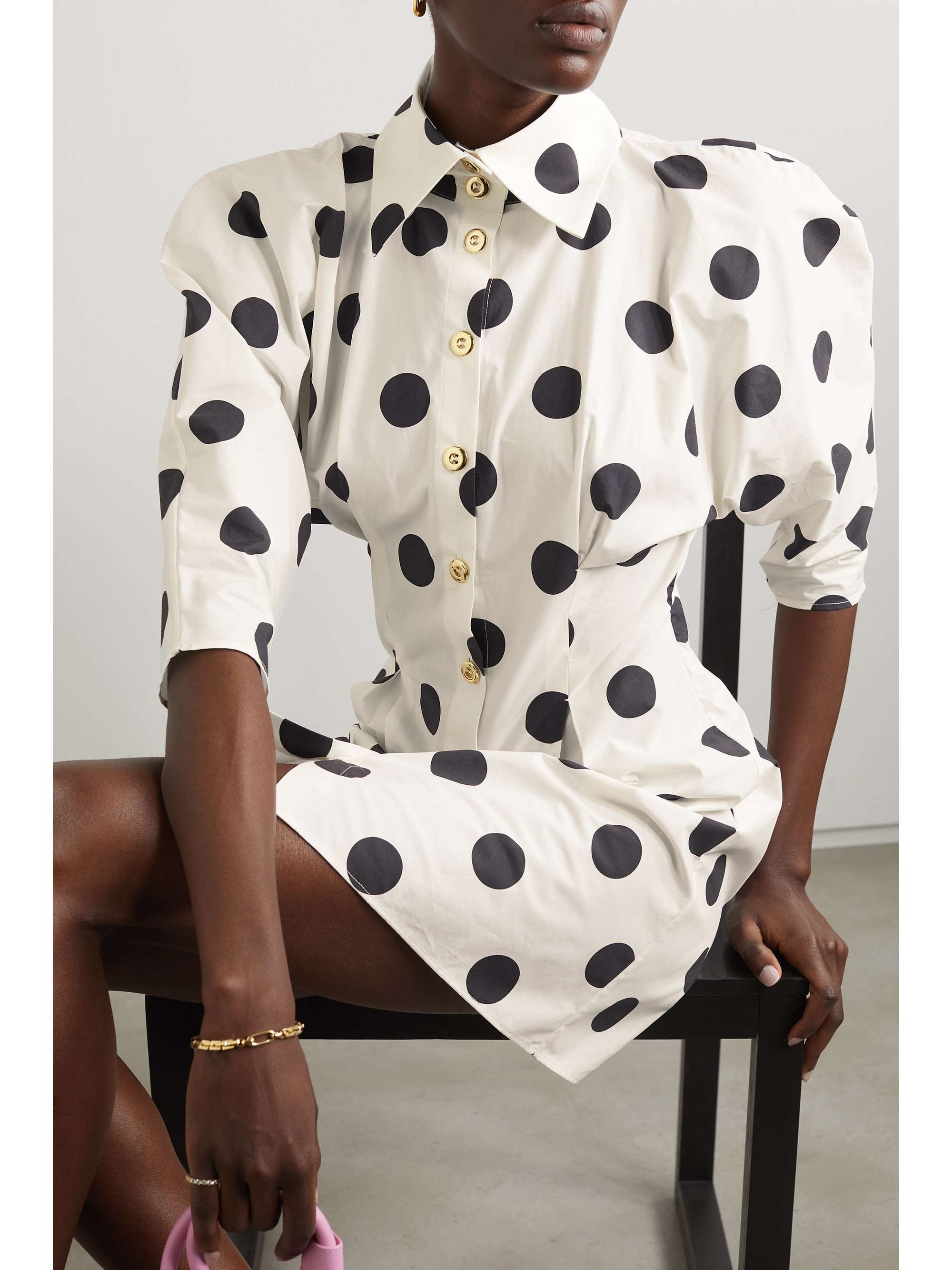HALPERN Shape Shifter polka-dot cotton-poplin mini shirt dress