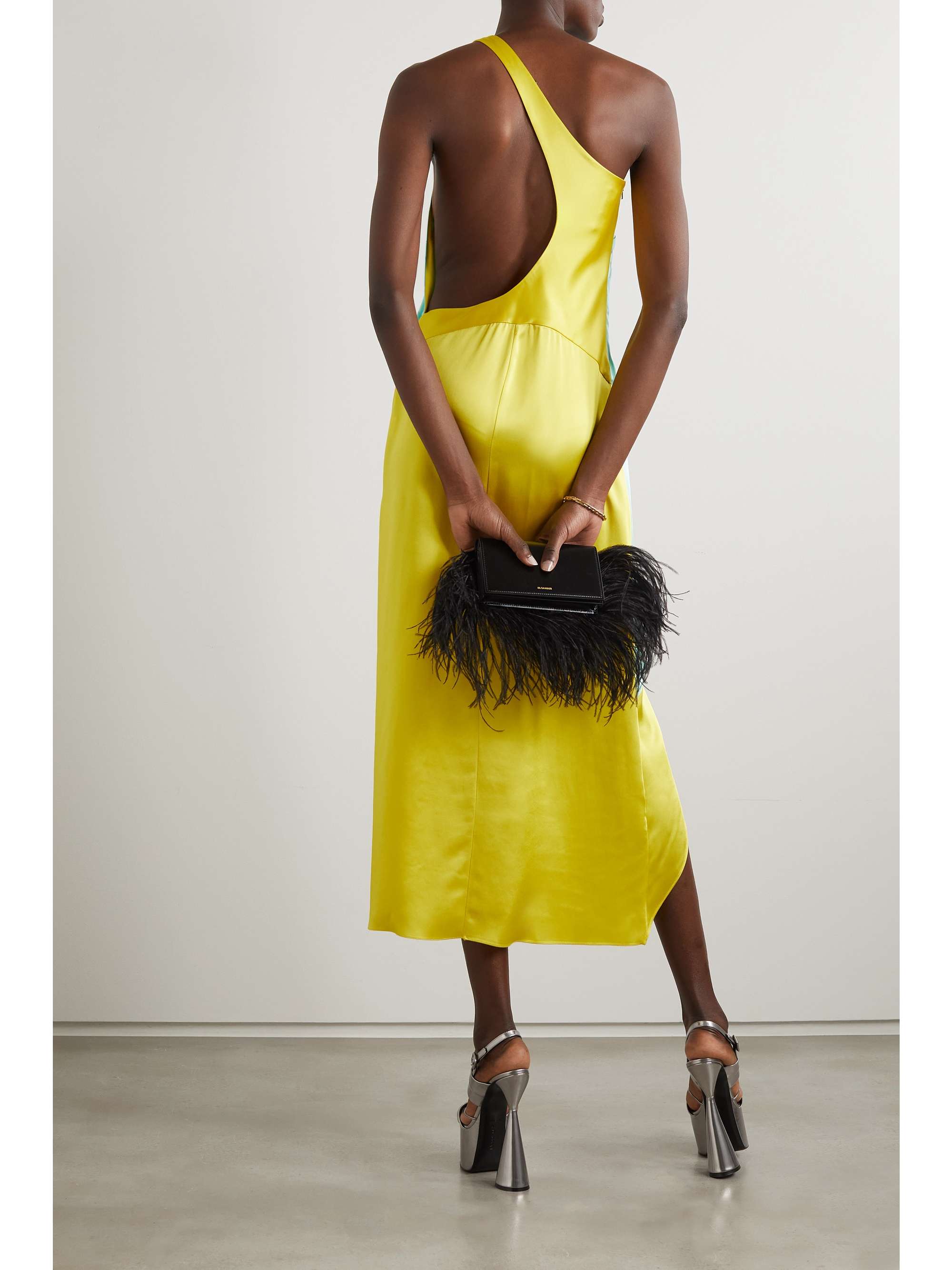 HALPERN Razor one-shoulder two-tone satin midi dress
