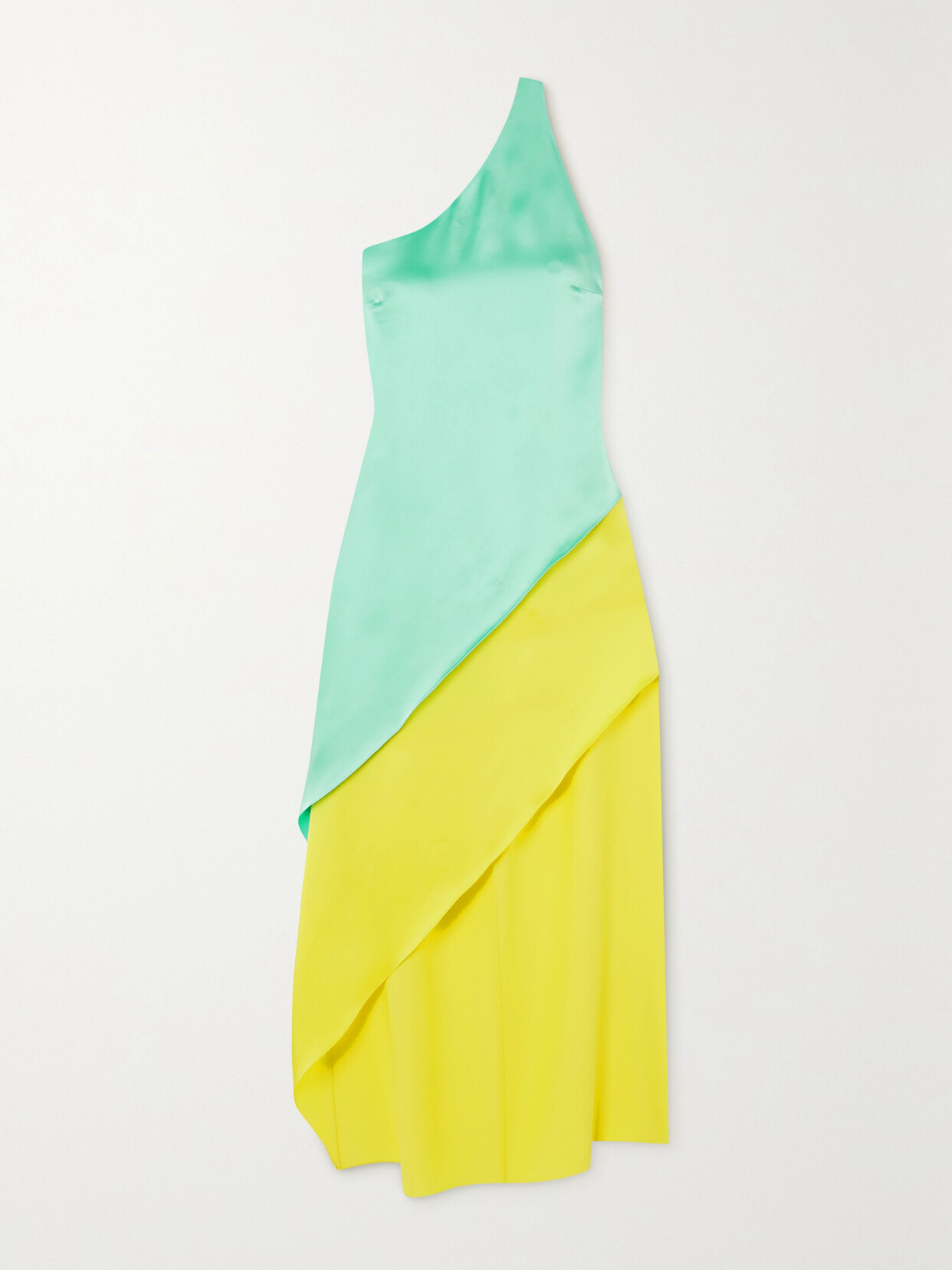 HALPERN - Razor One-shoulder Two-tone Satin Midi Dress - Yellow