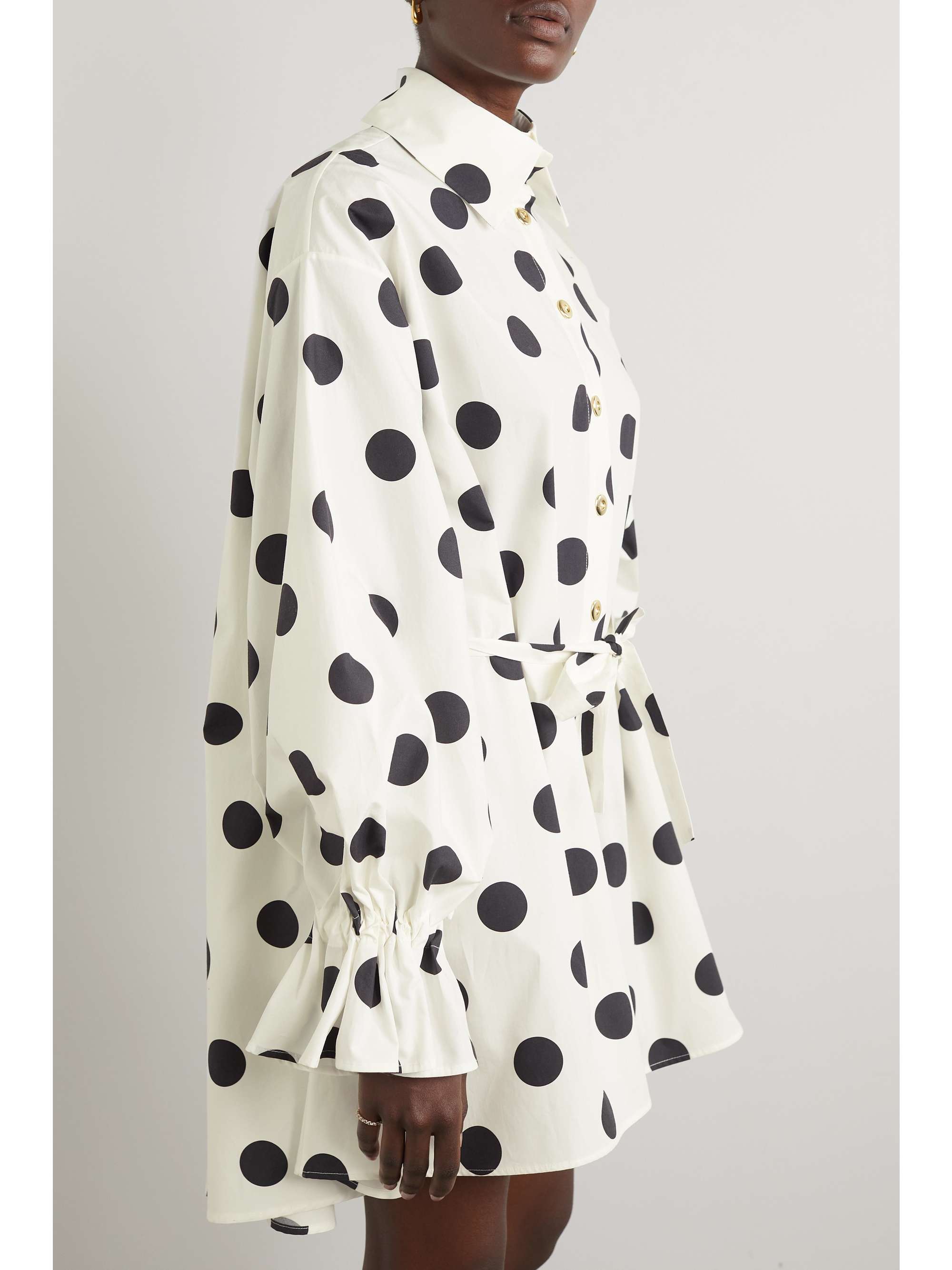 HALPERN Swing polka-dot cotton-poplin mini shirt dress