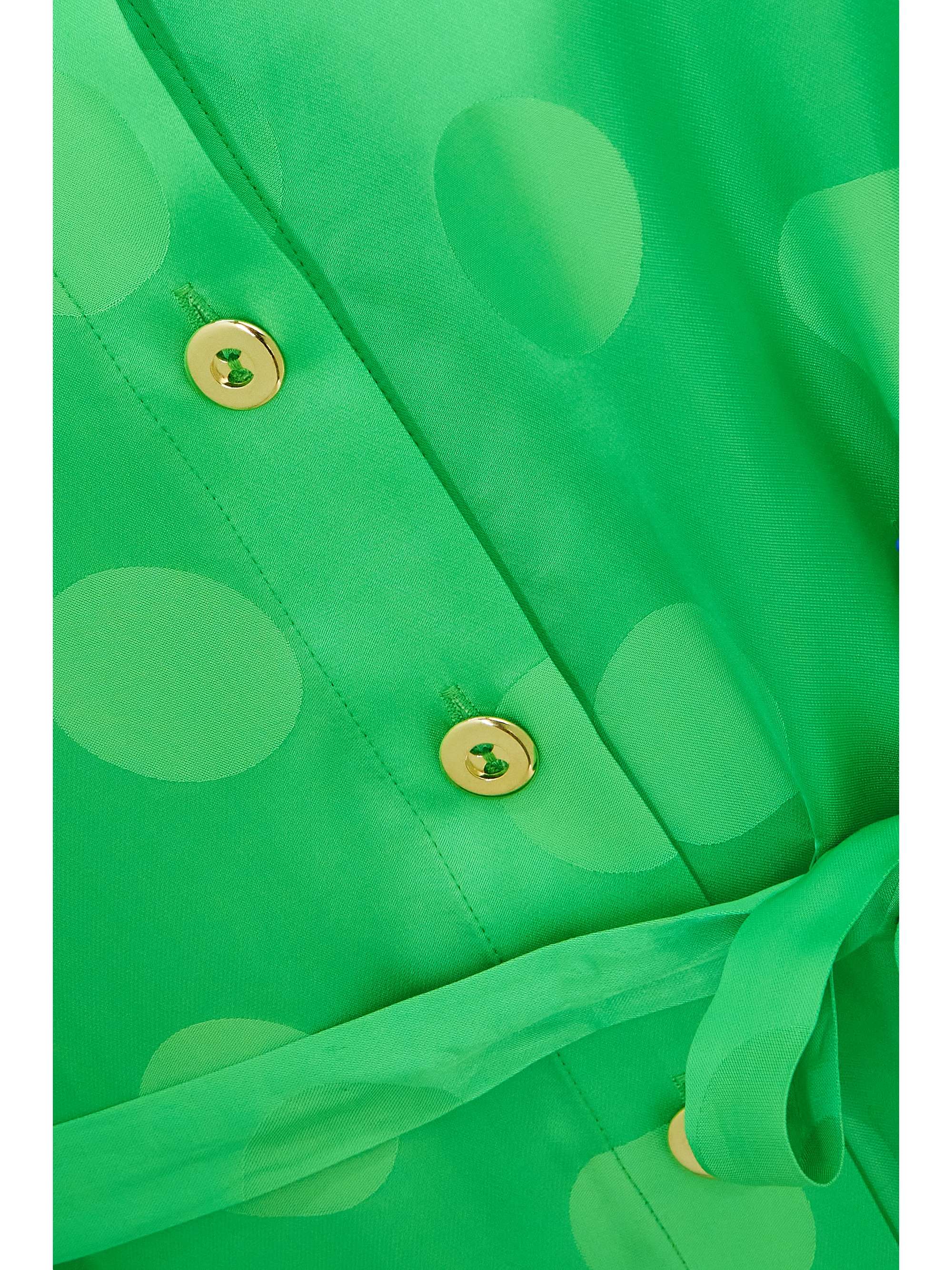 HALPERN Asymmetric embellished polka-dot satin-jacquard mini shirt dress