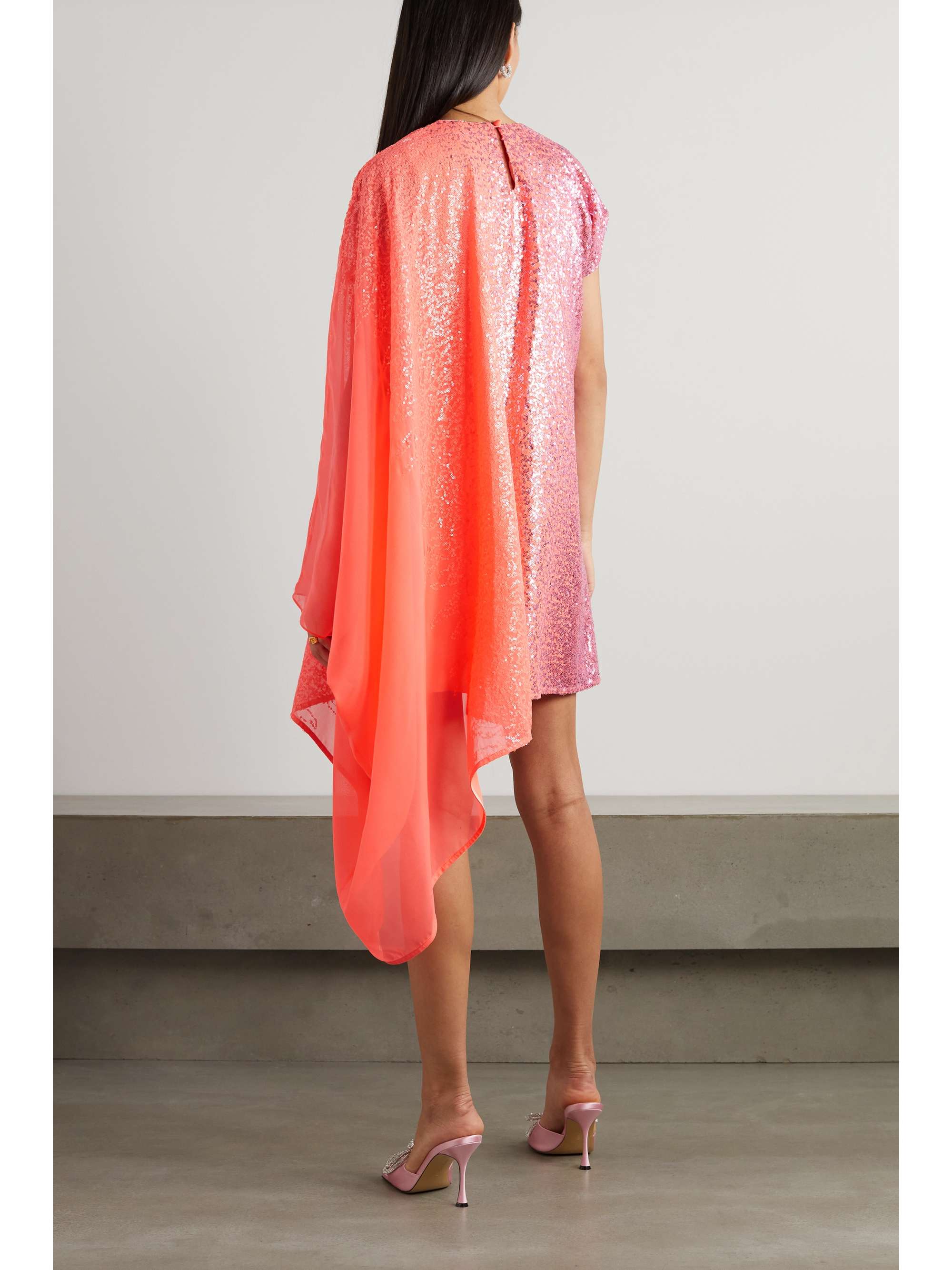 HALPERN Asymmetric sequin-embellished ombré chiffon mini dress