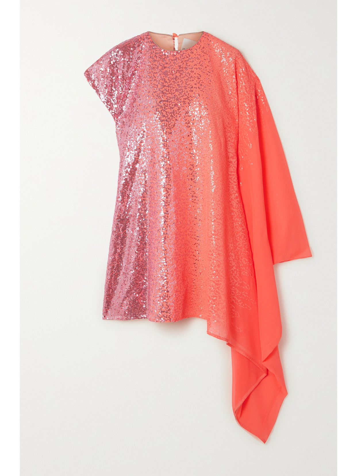 HALPERN ASYMMETRIC SEQUIN-EMBELLISHED OMBRÉ CHIFFON MINI DRESS