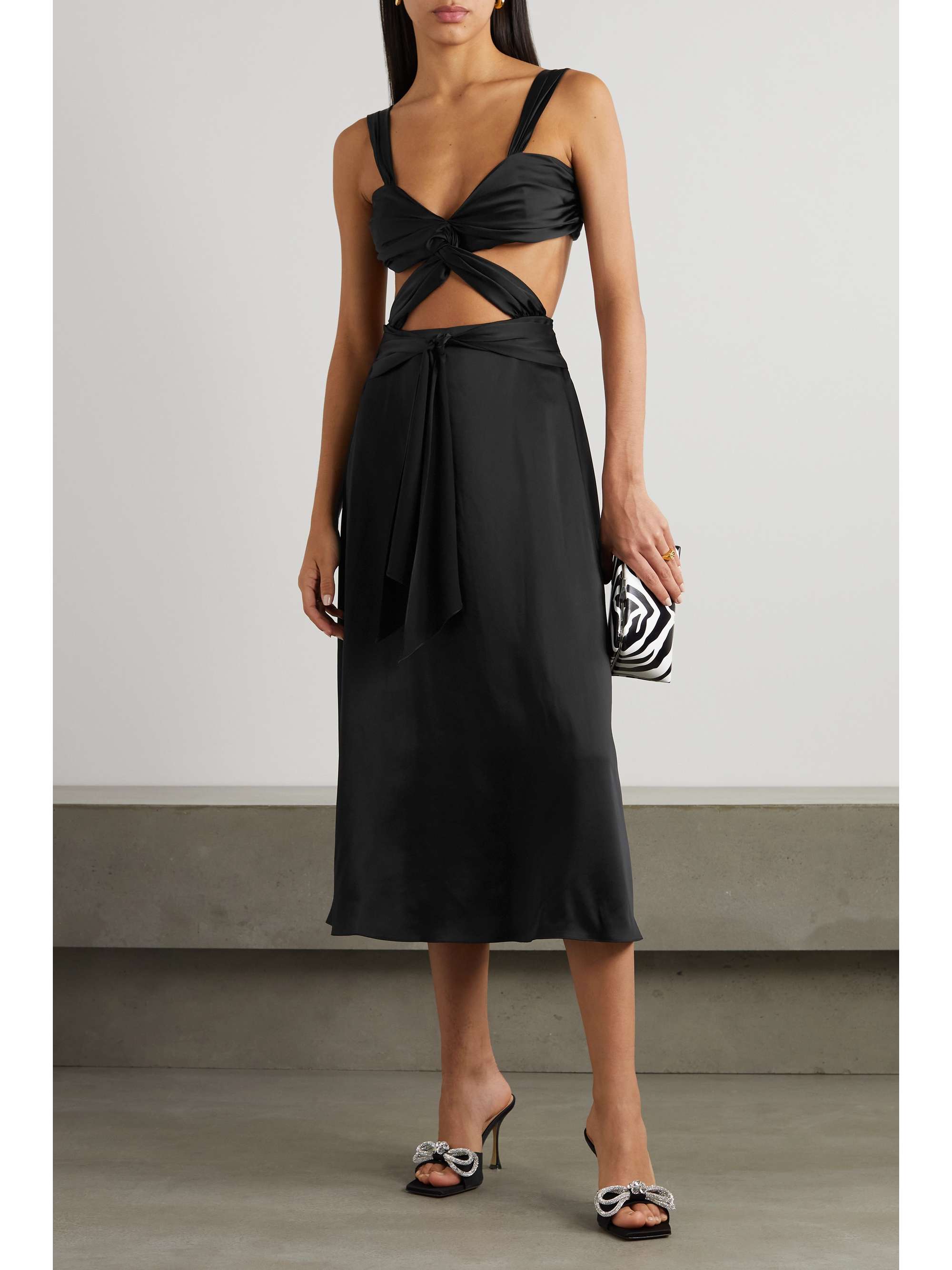 HALPERN Twist-front cutout satin midi dress