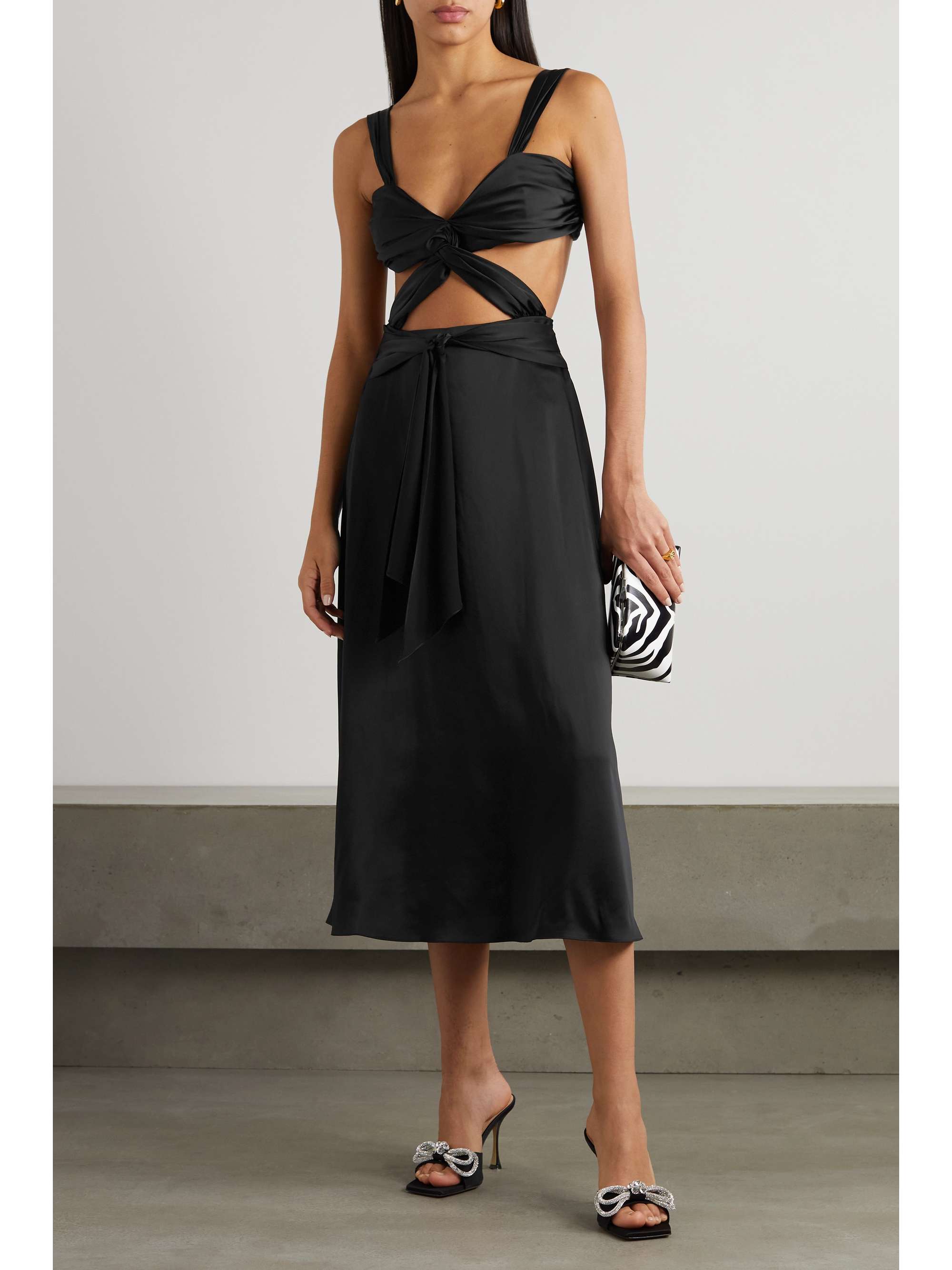 HALPERN Twist-front cutout satin midi dress | NET-A-PORTER