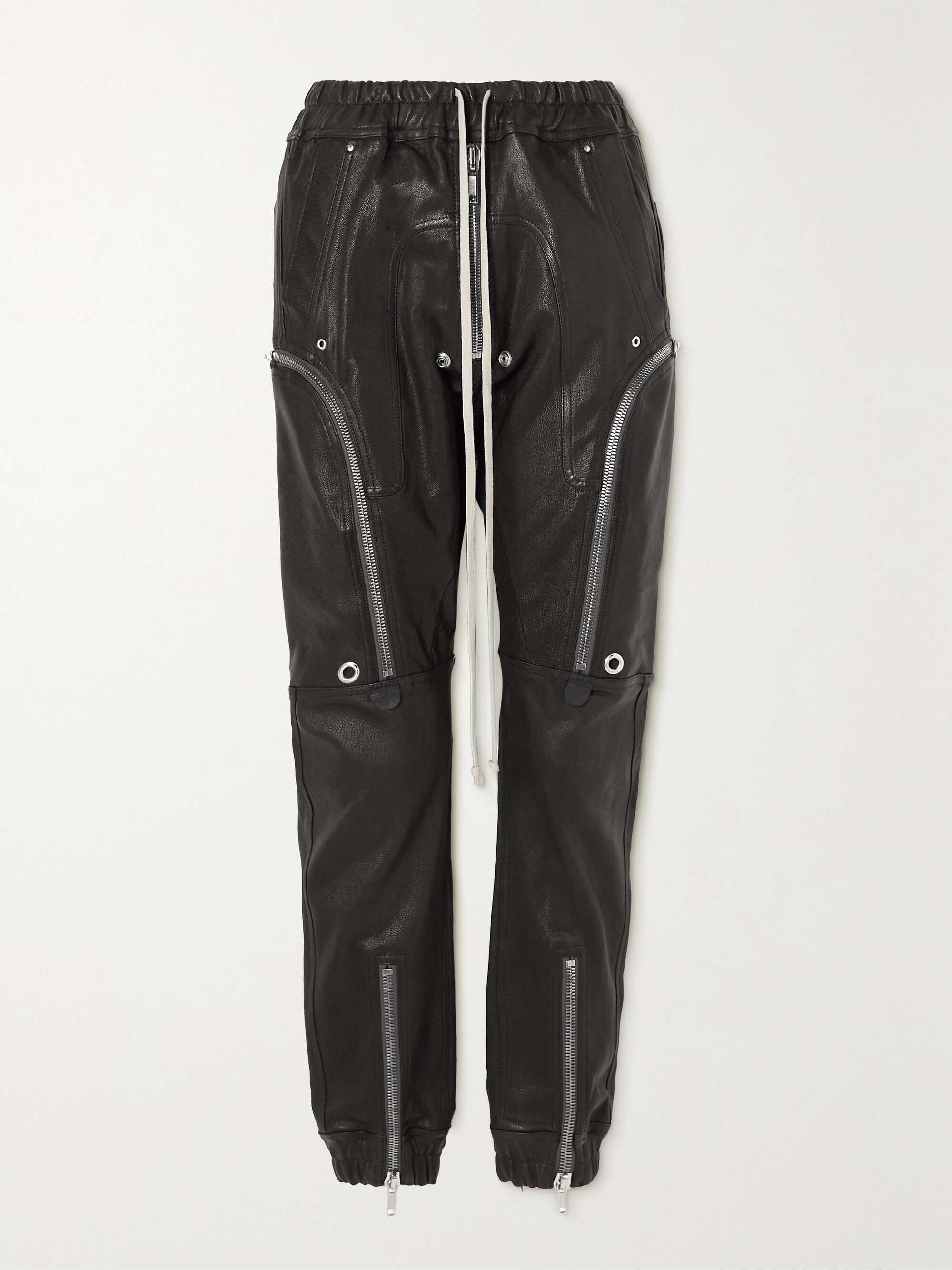 Zip-detailed leather-blend pants