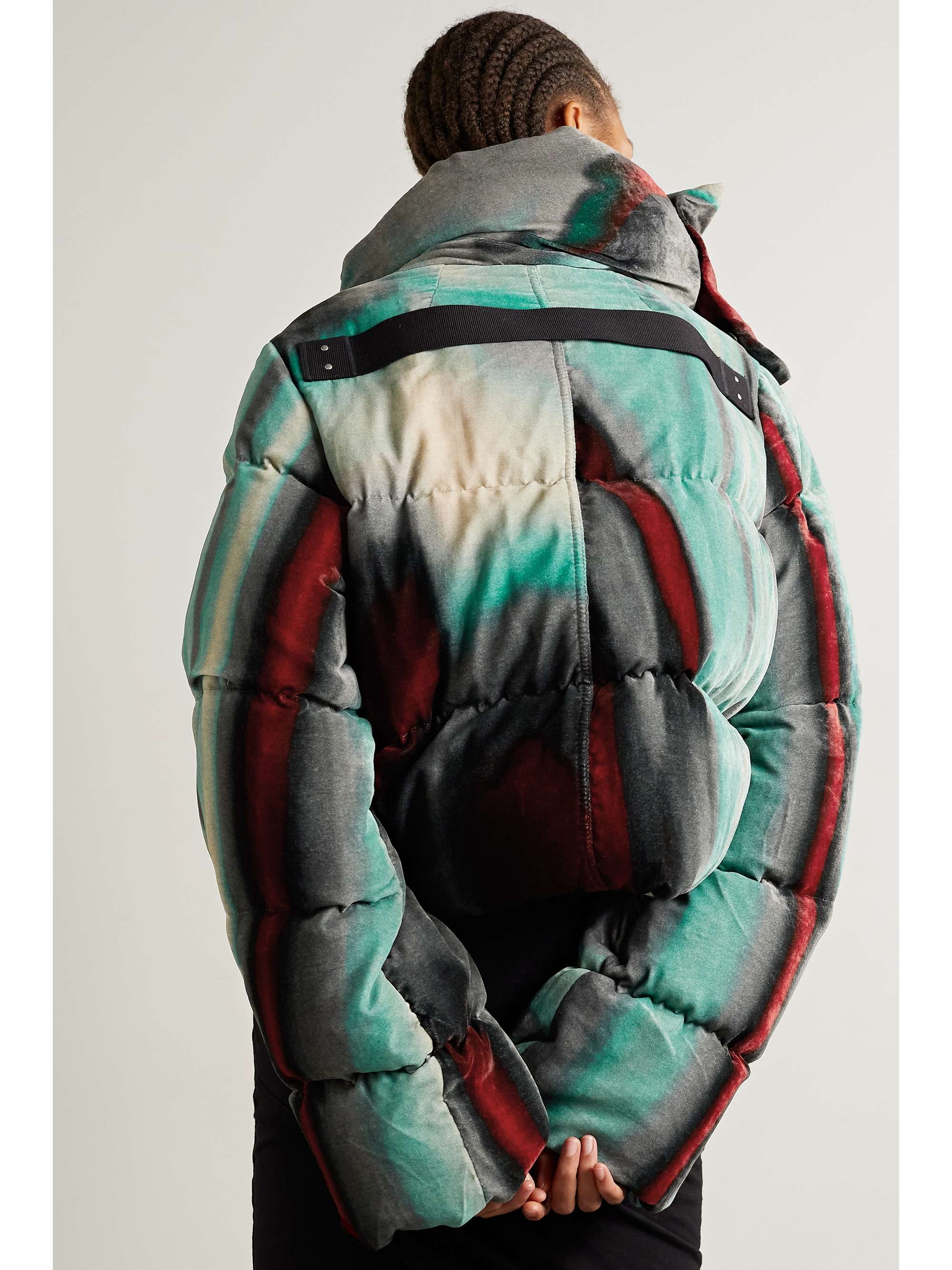 RICK OWENS Cropped printed quilted down velvet jacket